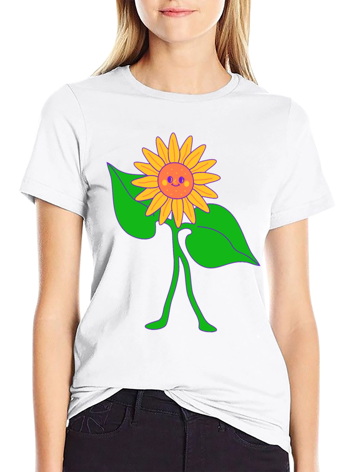 Black Groovy Sunflower Graphic Tee - Black Cotton Comfort view 9