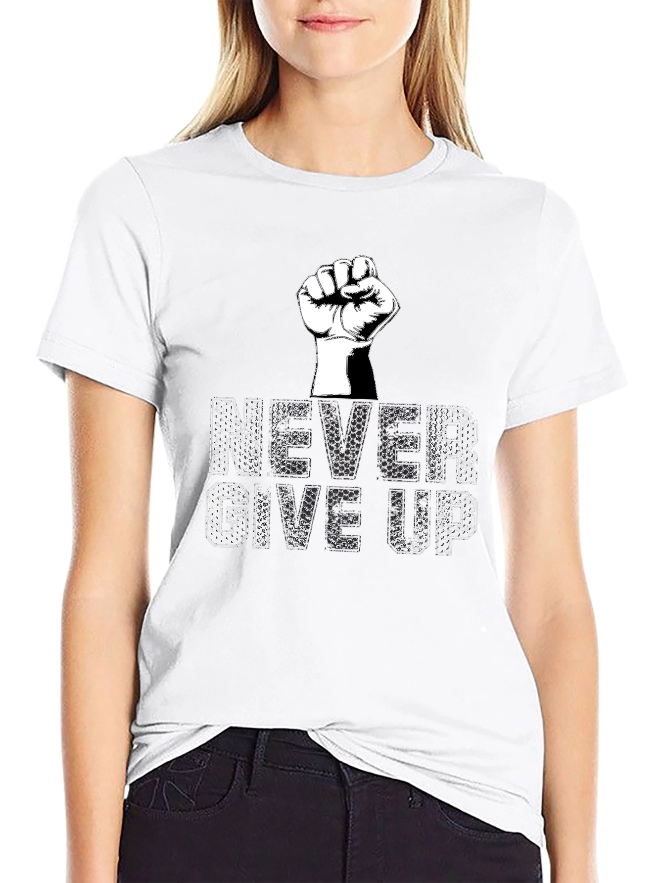 Black Never Give Up Graphic Tee - Motivational T-Shirt view 9