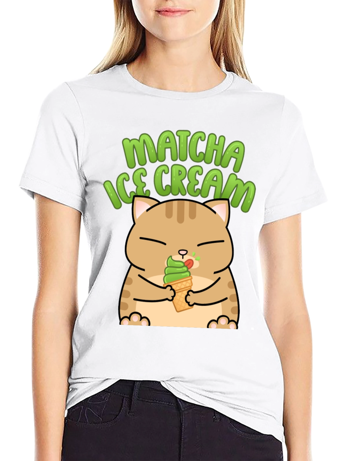 Black Matcha Ice Cream Cat Graphic T-Shirt view 9