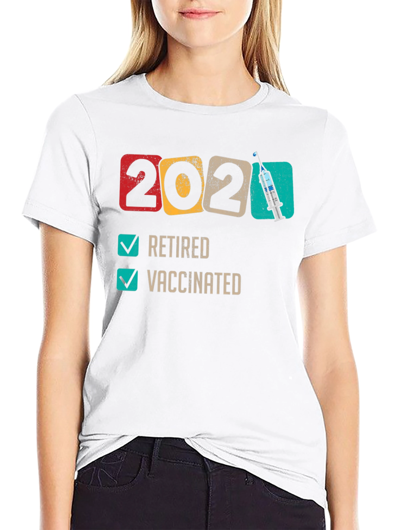 Black Retired & Vaccinated 2021 T-Shirt view 9