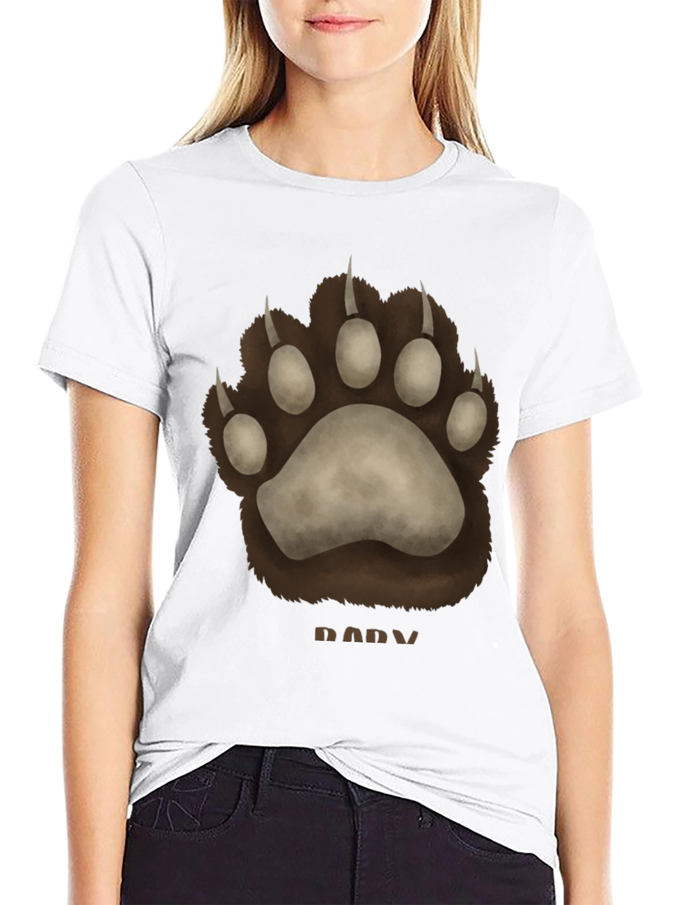 Black Bear Paw Print Black T-Shirt view 9