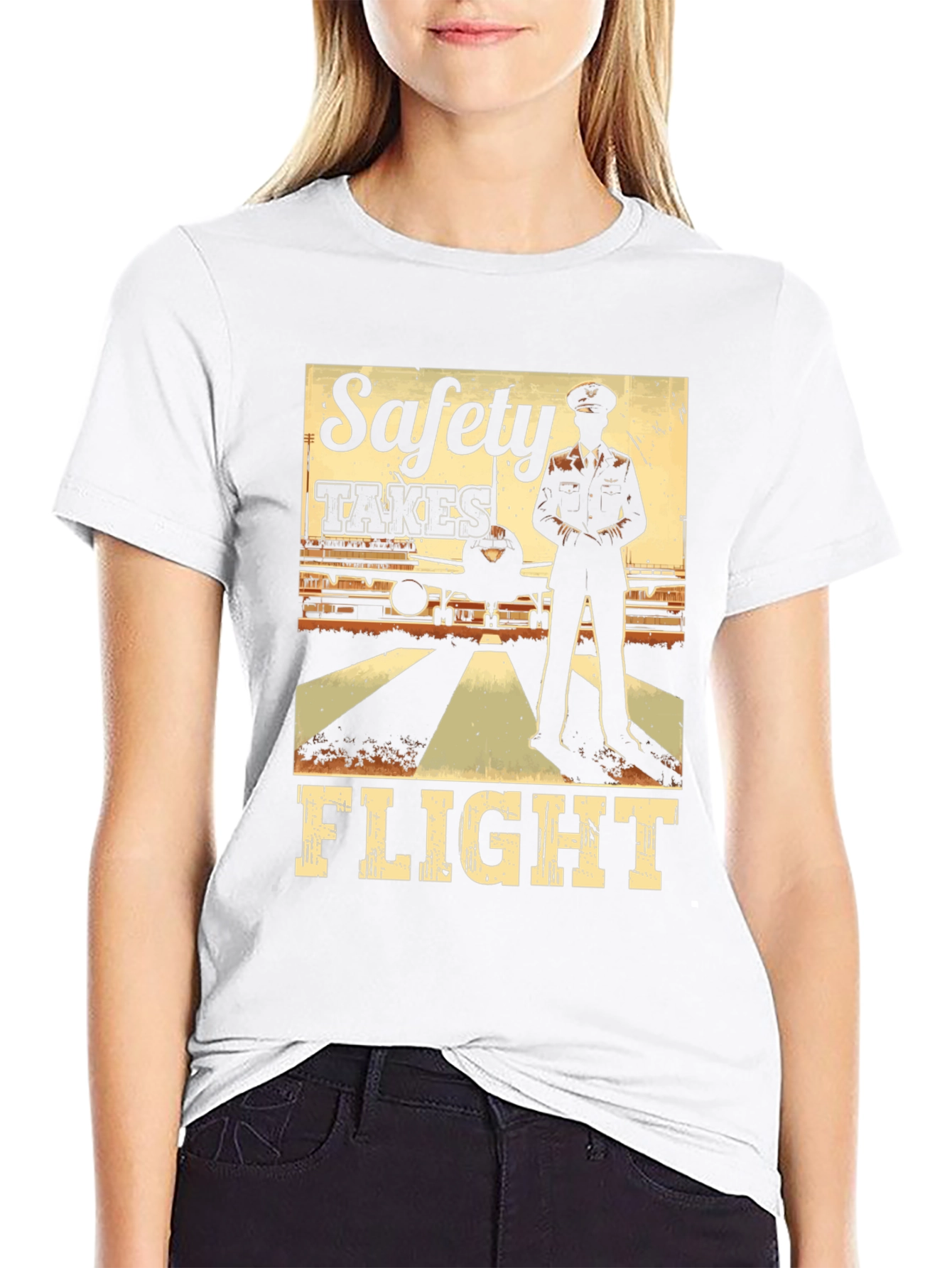 Black Safety Takes Flight T-Shirt Pilot Aviation Airplane Tee view 9