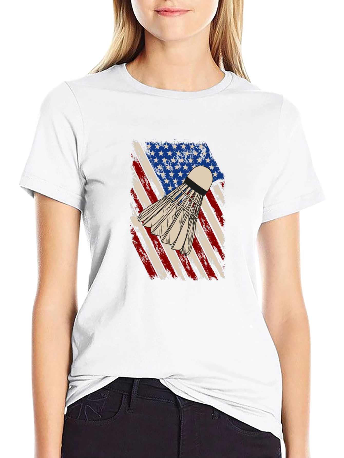 Black Patriotic Badminton T-Shirt - USA Flag Shuttlecock Design view 9