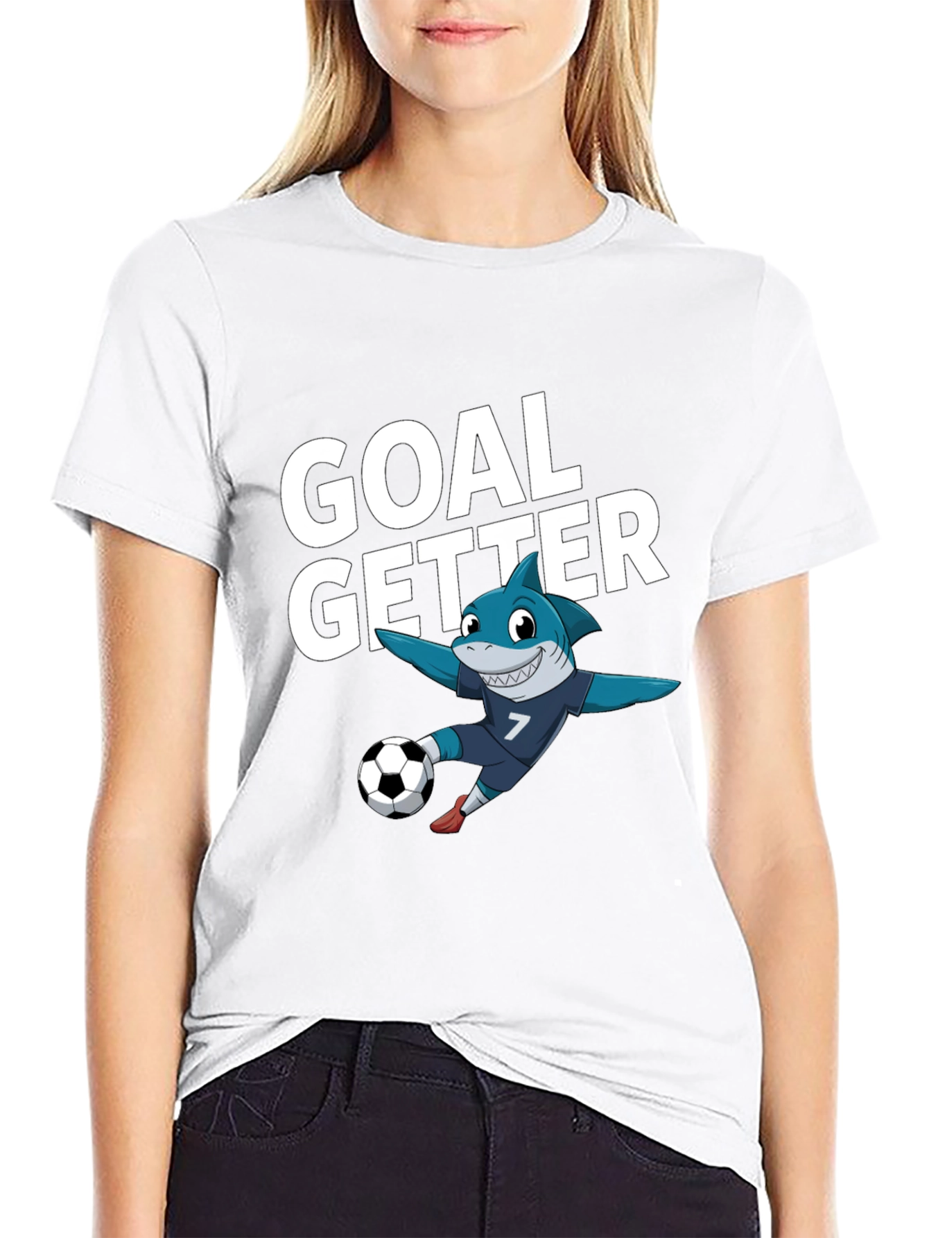 Black Goal Getter Shark Soccer T-Shirt view 9