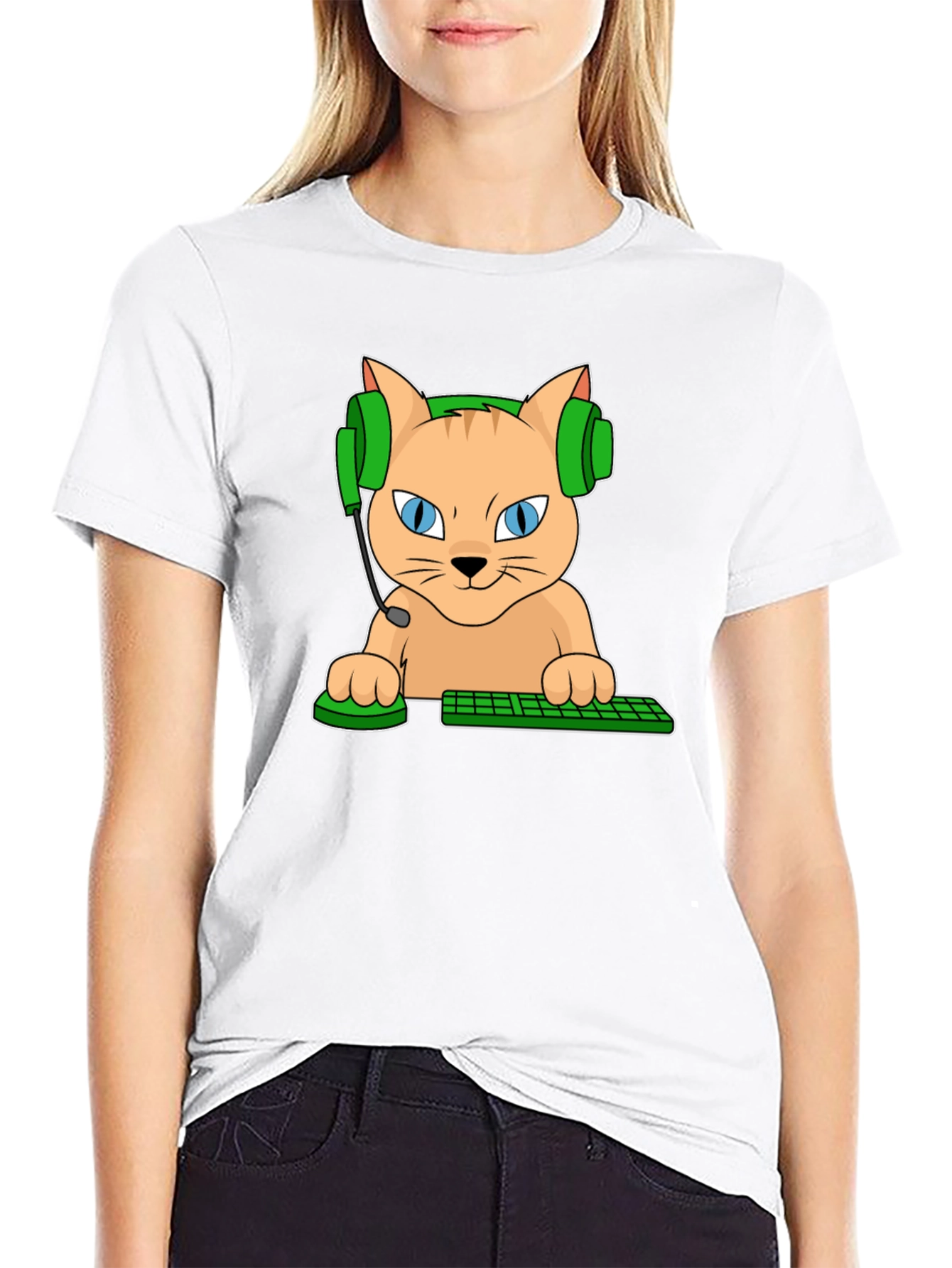 Black Gamer Cat Graphic T-Shirt view 9