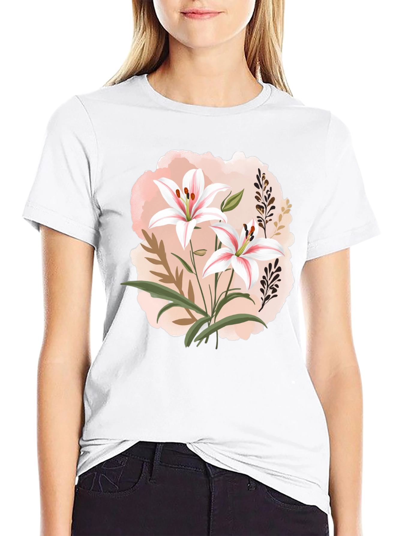 Black Floral Lily Graphic Black T-Shirt view 9