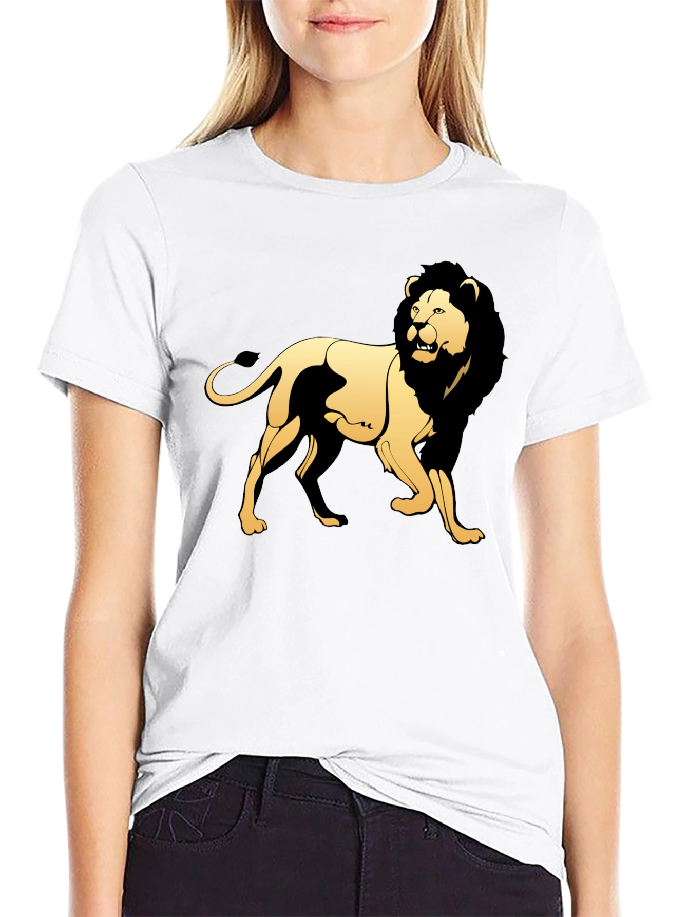 Black Black T-Shirt with Golden Lion Graphic view 9