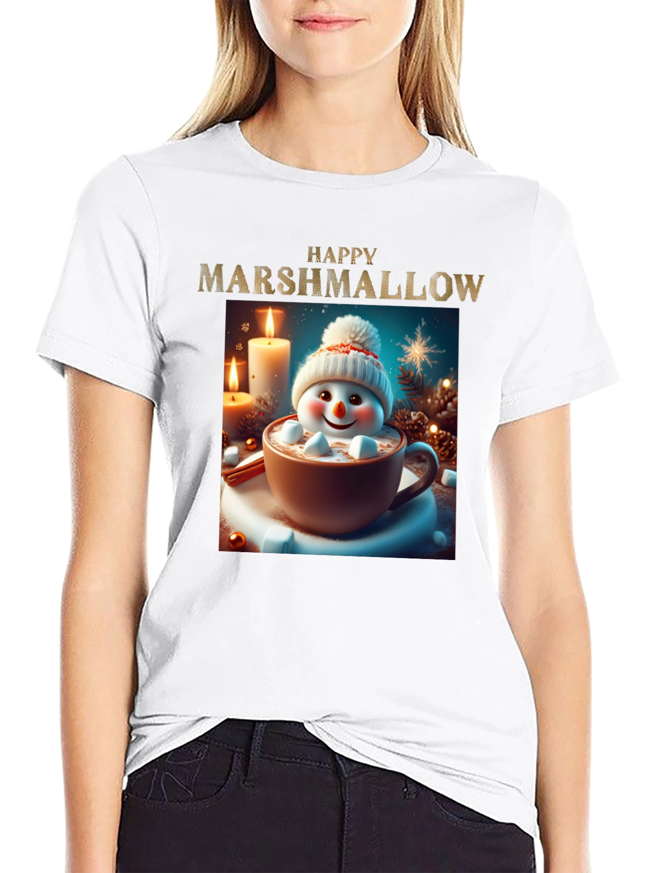 Black Happy Marshmallow Graphic Tee - Winter Holiday Comfort view 9