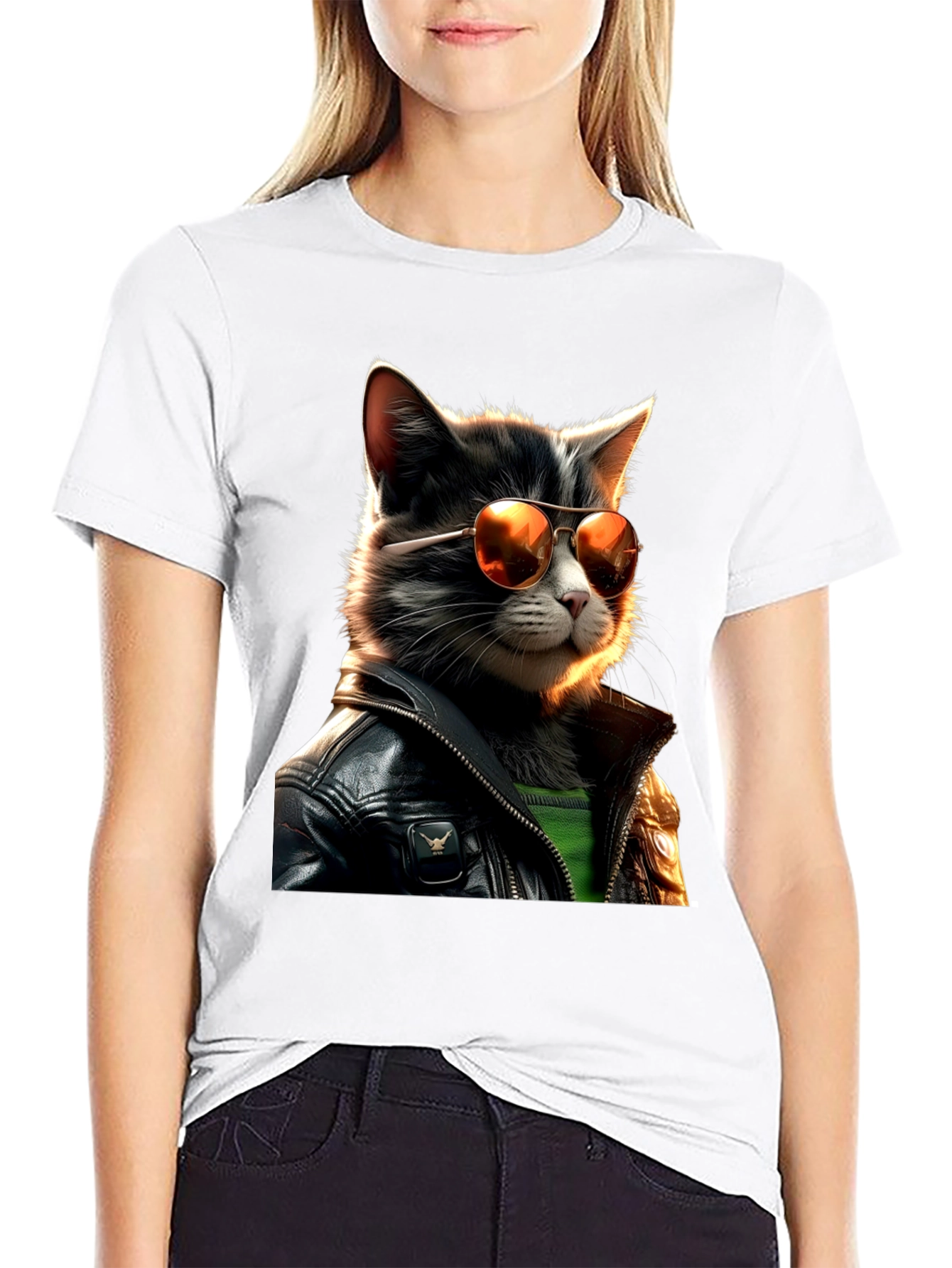 Black Cool Cat in Leather T-Shirt view 9