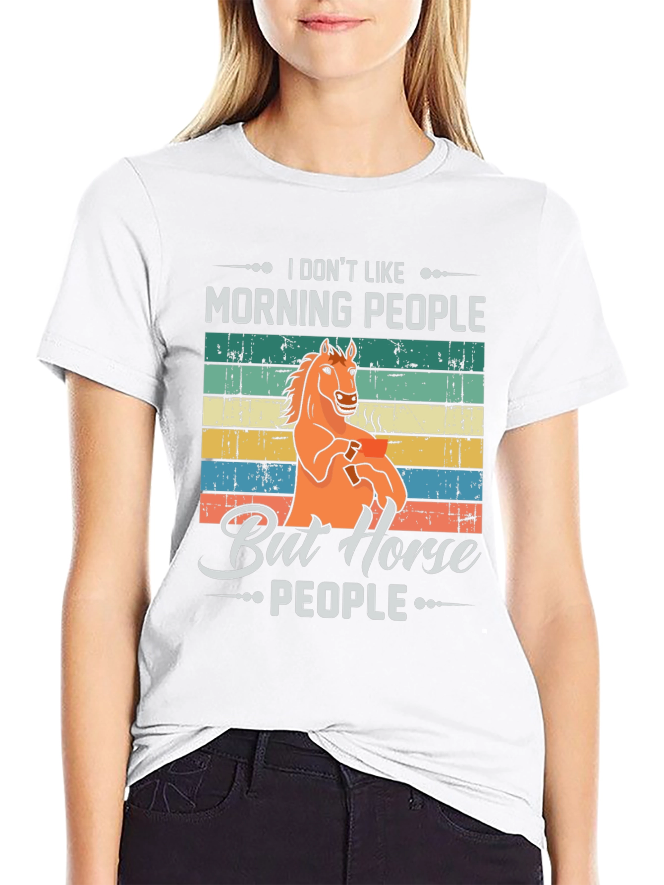 Black I Don't Like Morning People But Horse People T-Shirt view 9