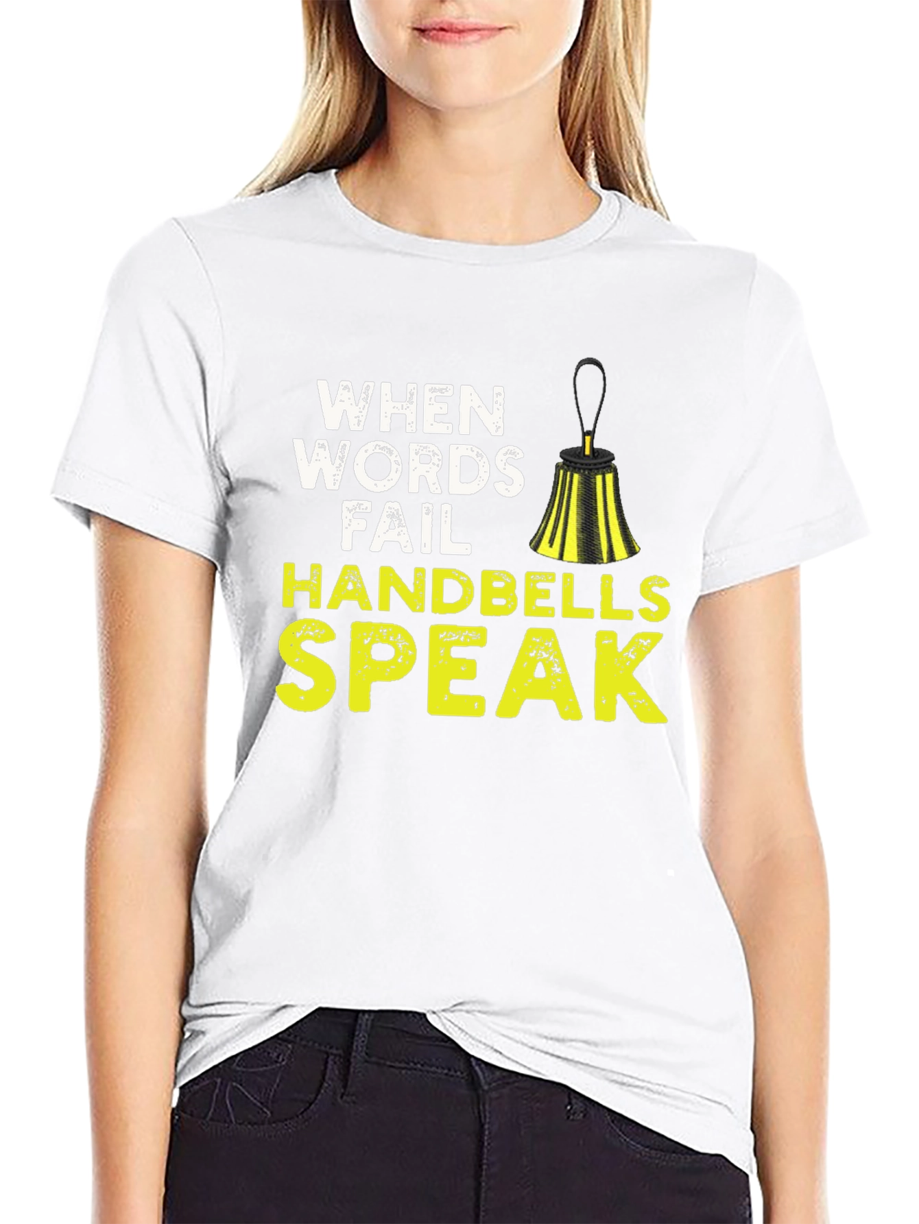 Black When Words Fail Handbells Speak Black T-Shirt view 9