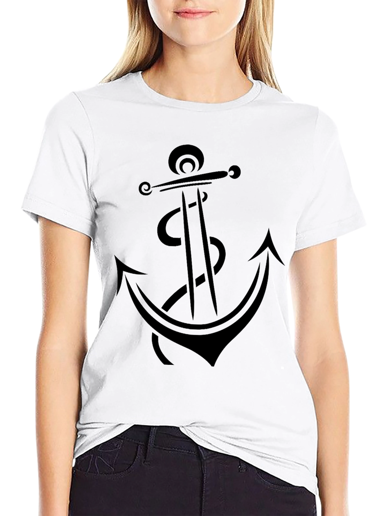 Black Anchor Graphic Tee - Black Cotton T-Shirt view 9