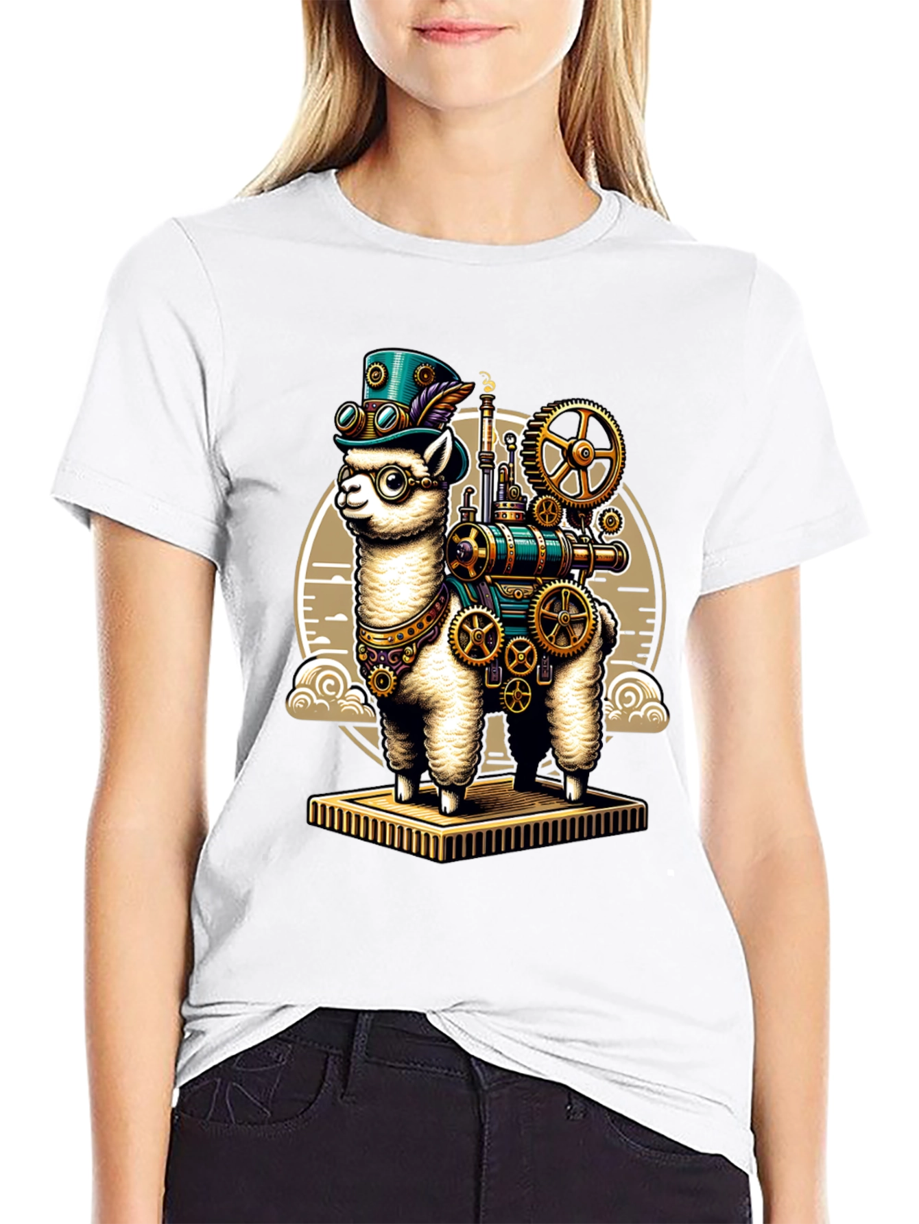 Black Steampunk Llama T-Shirt: Gear Up Your Style! view 9