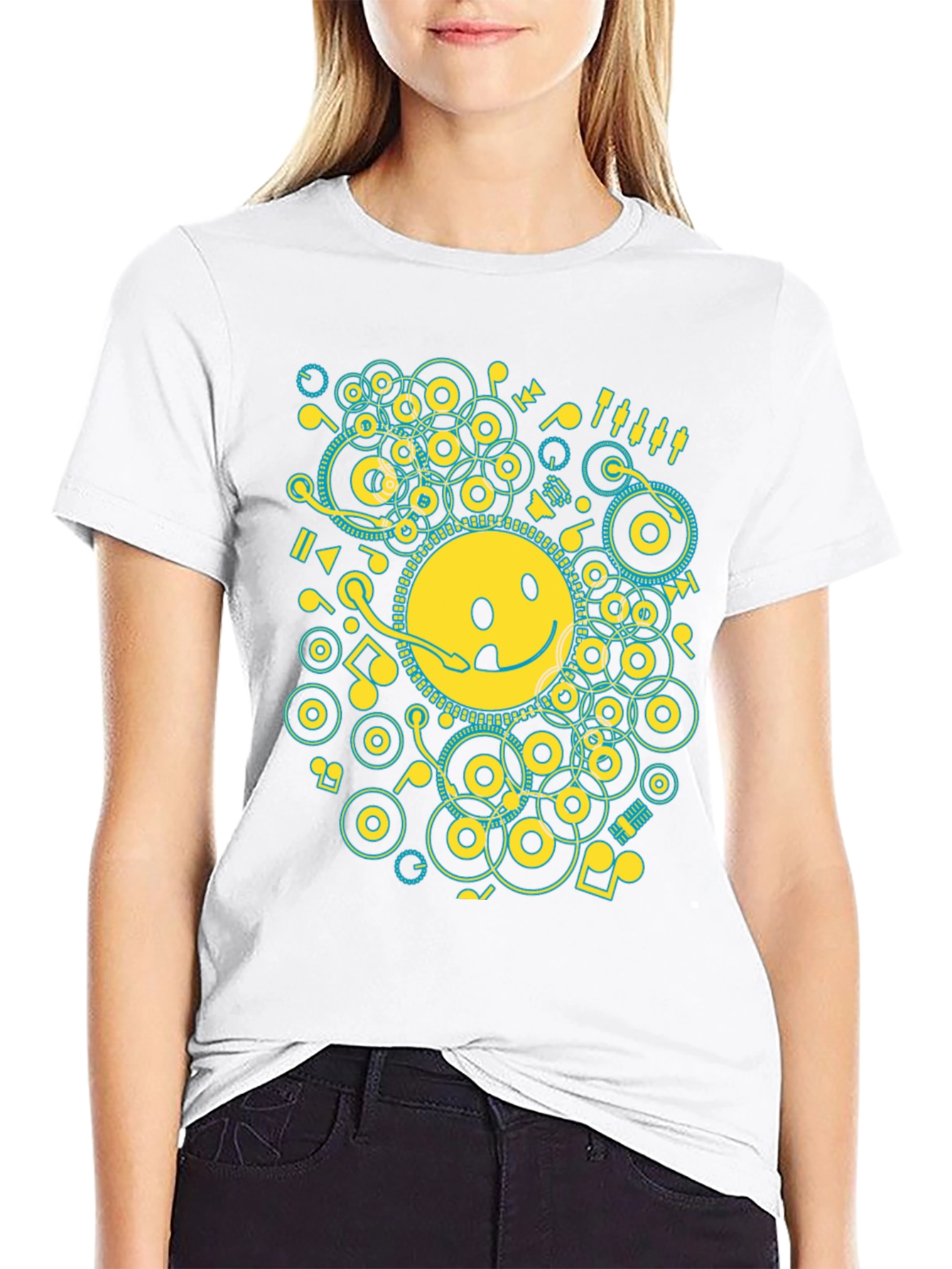 Black Smiley Face Music Graphic T-Shirt - Casual Black Tee view 9