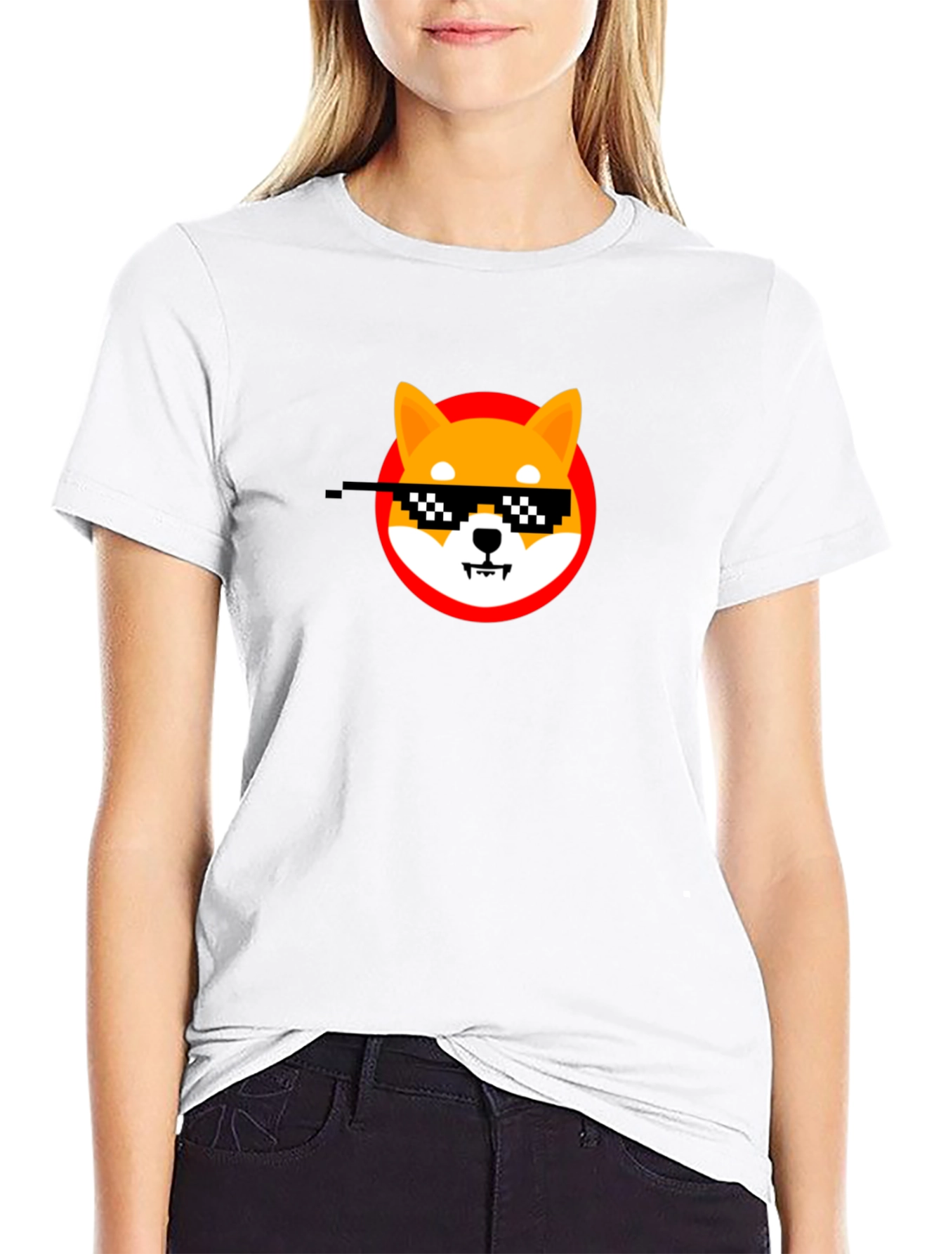 Black Shiba Inu Thug Life Meme Black T-Shirt view 9