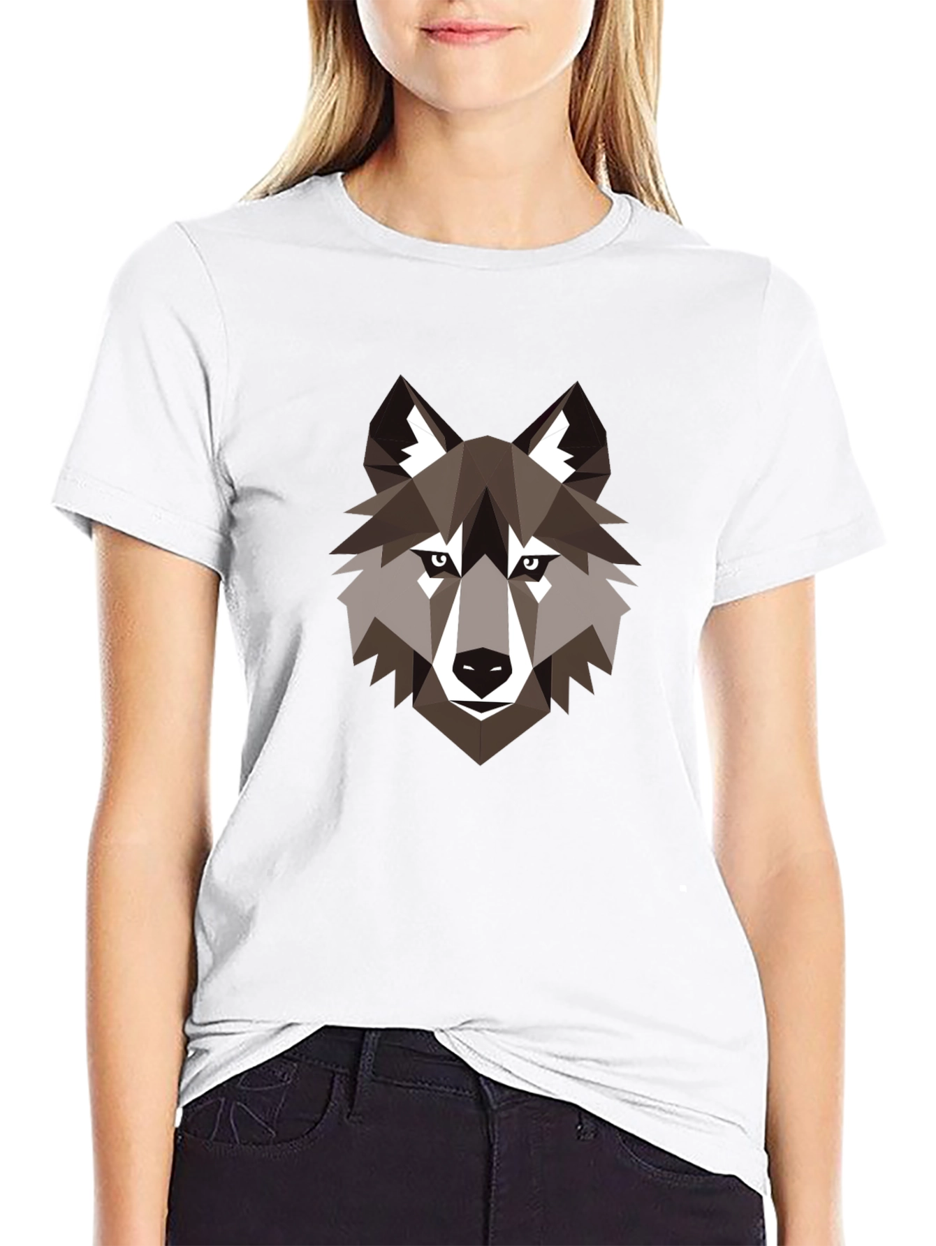 Black Geometric Wolf Graphic Black T-Shirt view 9