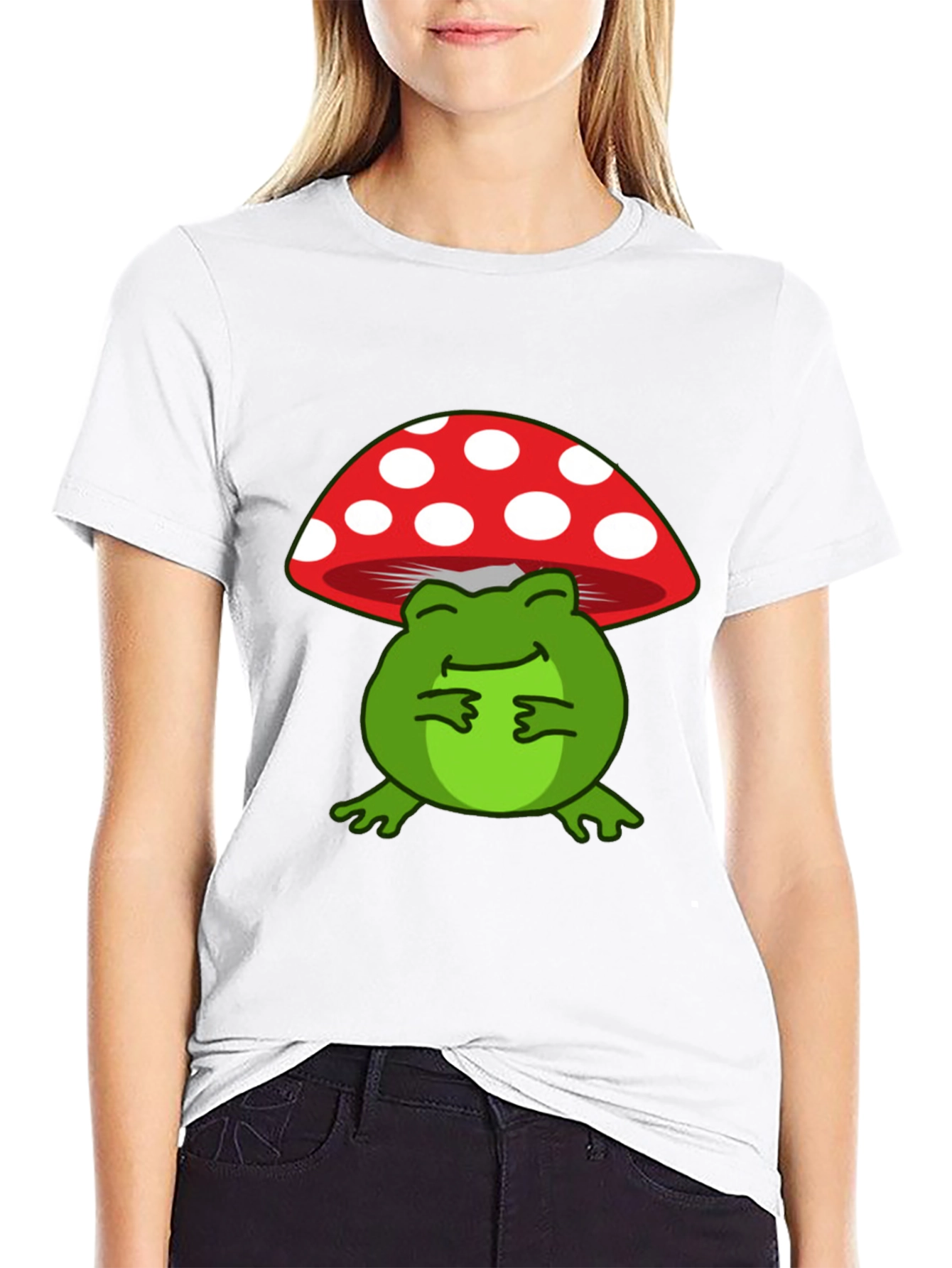 Frog Under Mushroom T-Shirt - Black Cotton Tee - 9