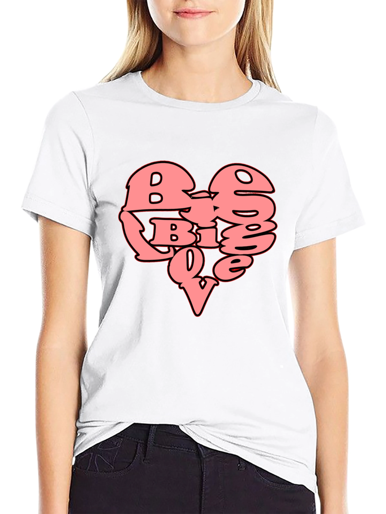 Black Big Love Heart Graphic T-Shirt - Black view 9