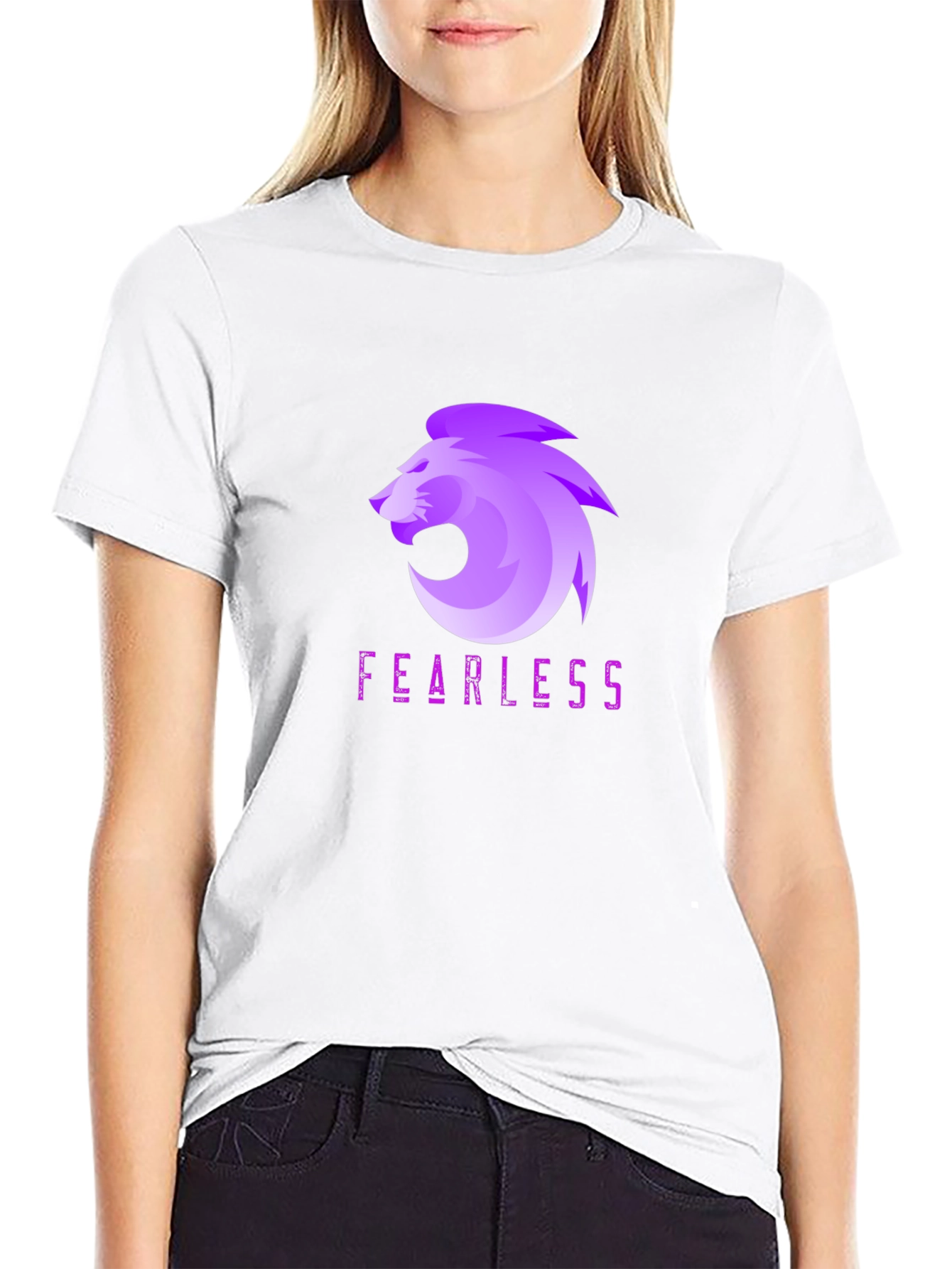 Black Fearless Lion Graphic Tee - Black Cotton Blend view 9