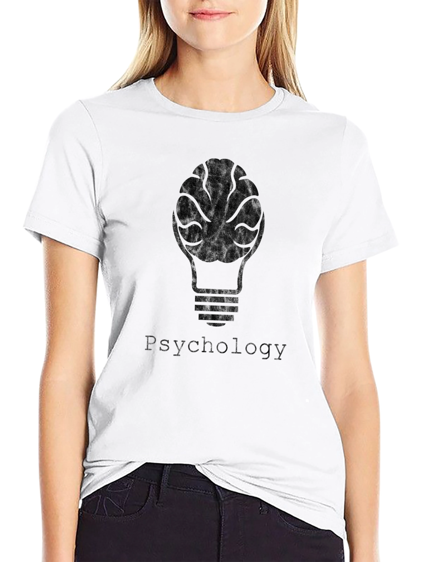 Black Psychology Brain Light Bulb T-Shirt - Black view 9