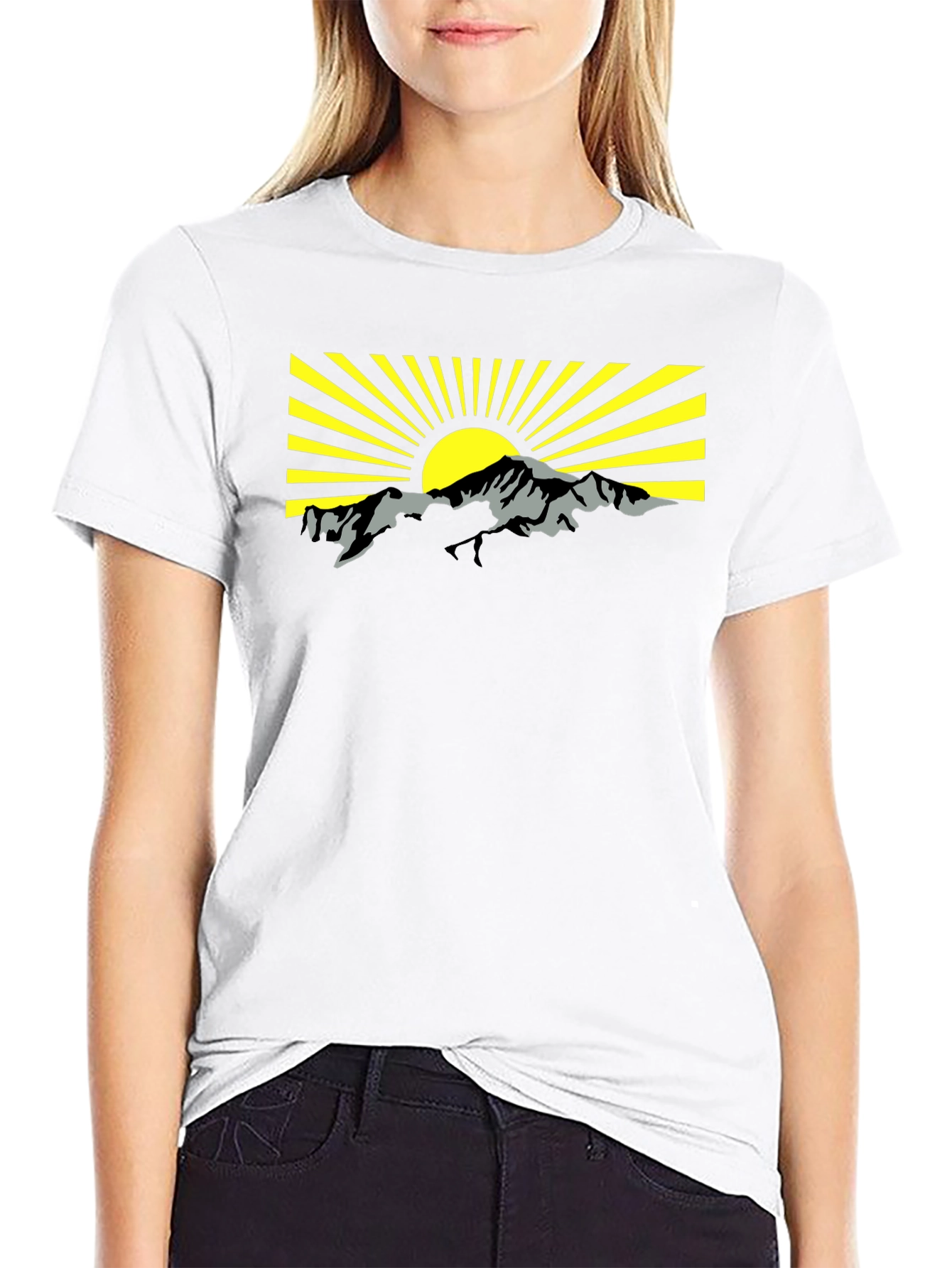 Black Mountain Sunrise Graphic Tee - Black Cotton T-Shirt view 9