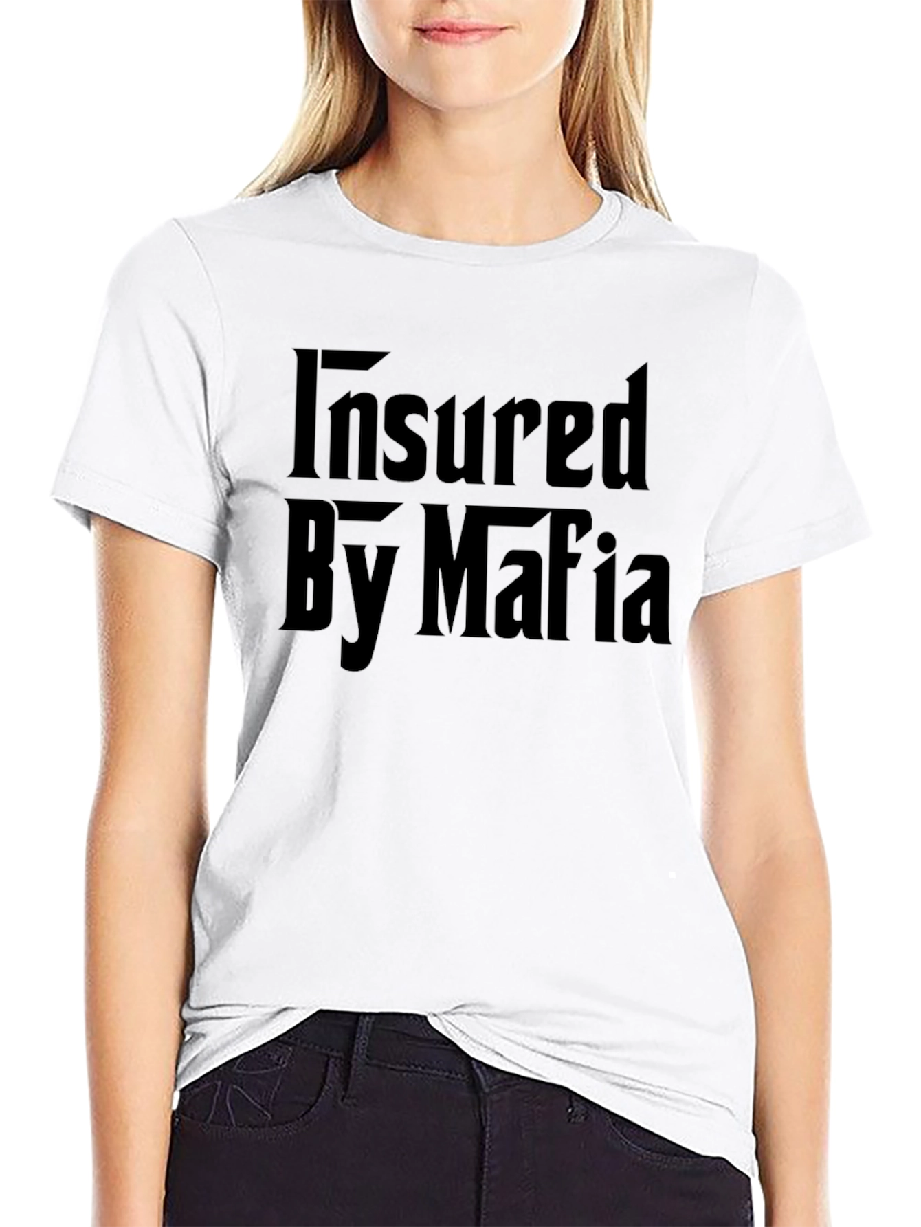 Black Insured By Mafia Funny Graphic Black T-Shirt view 9
