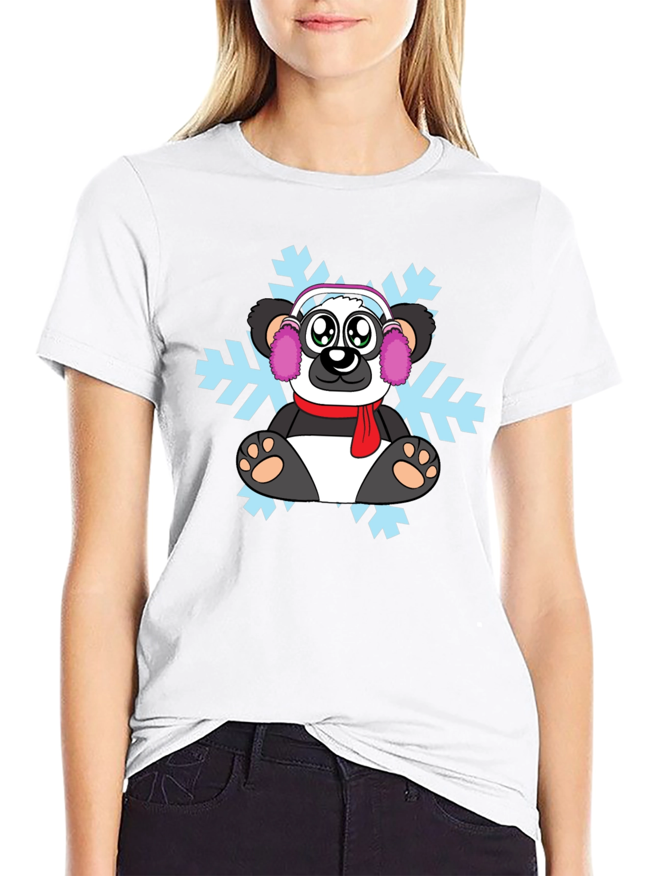 Black Winter Panda Graphic T-Shirt - Cozy Style view 9