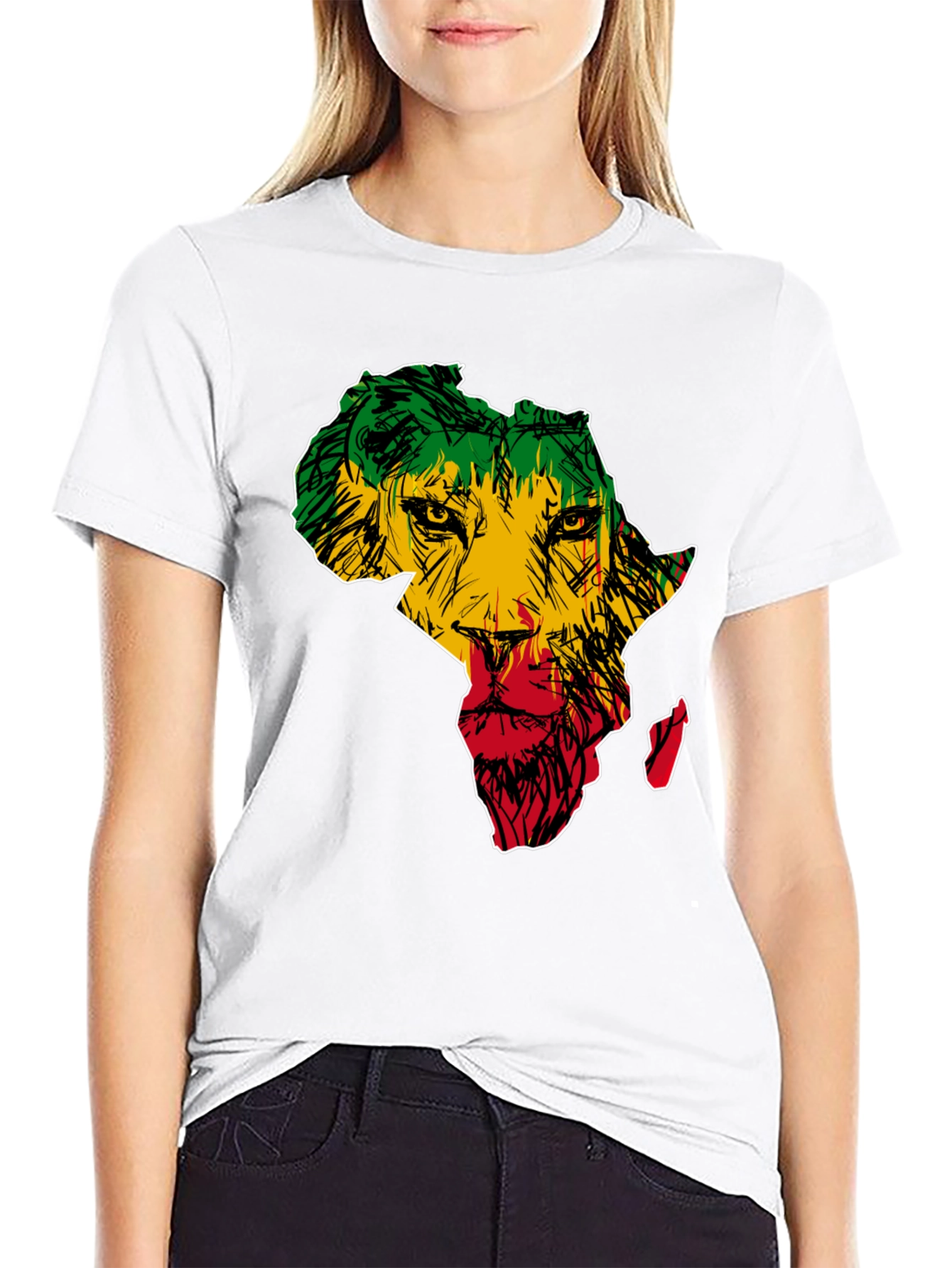 Black Africa Lion Print T-Shirt - Men's Black Tee view 9