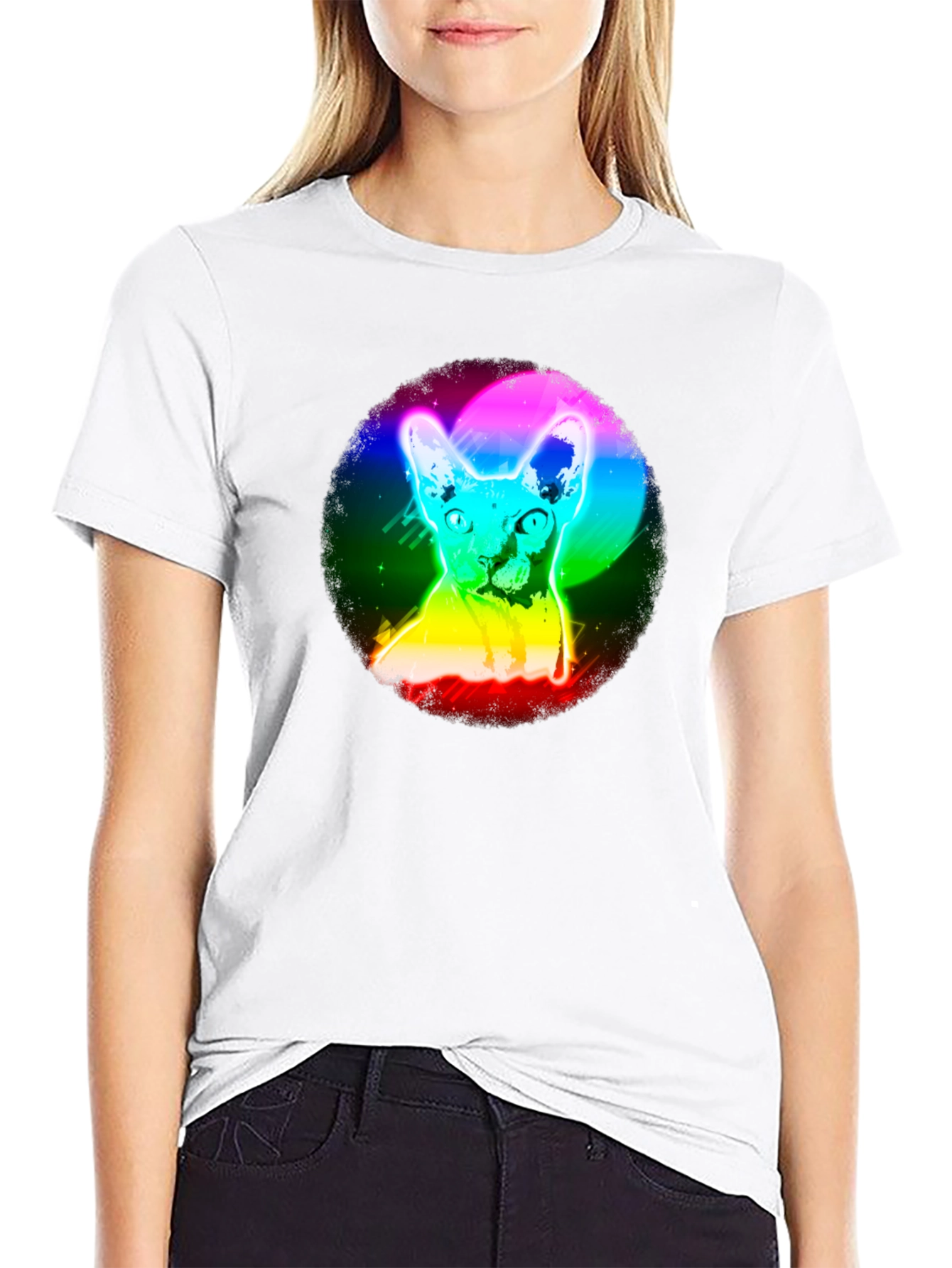 Black Rainbow Cat Graphic Black T-Shirt view 9