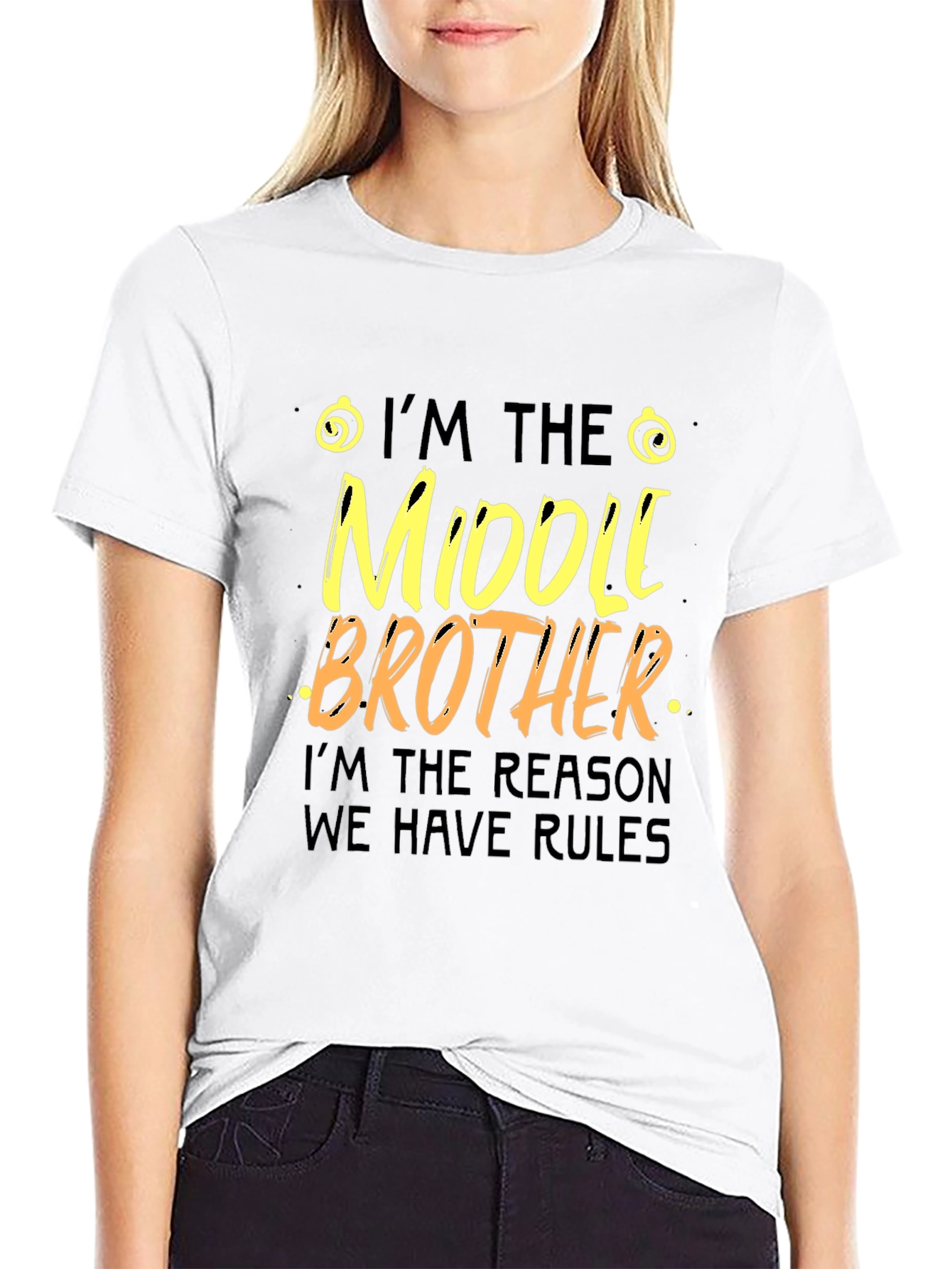 Black Middle Brother Rules T-Shirt Funny Family Tee view 9