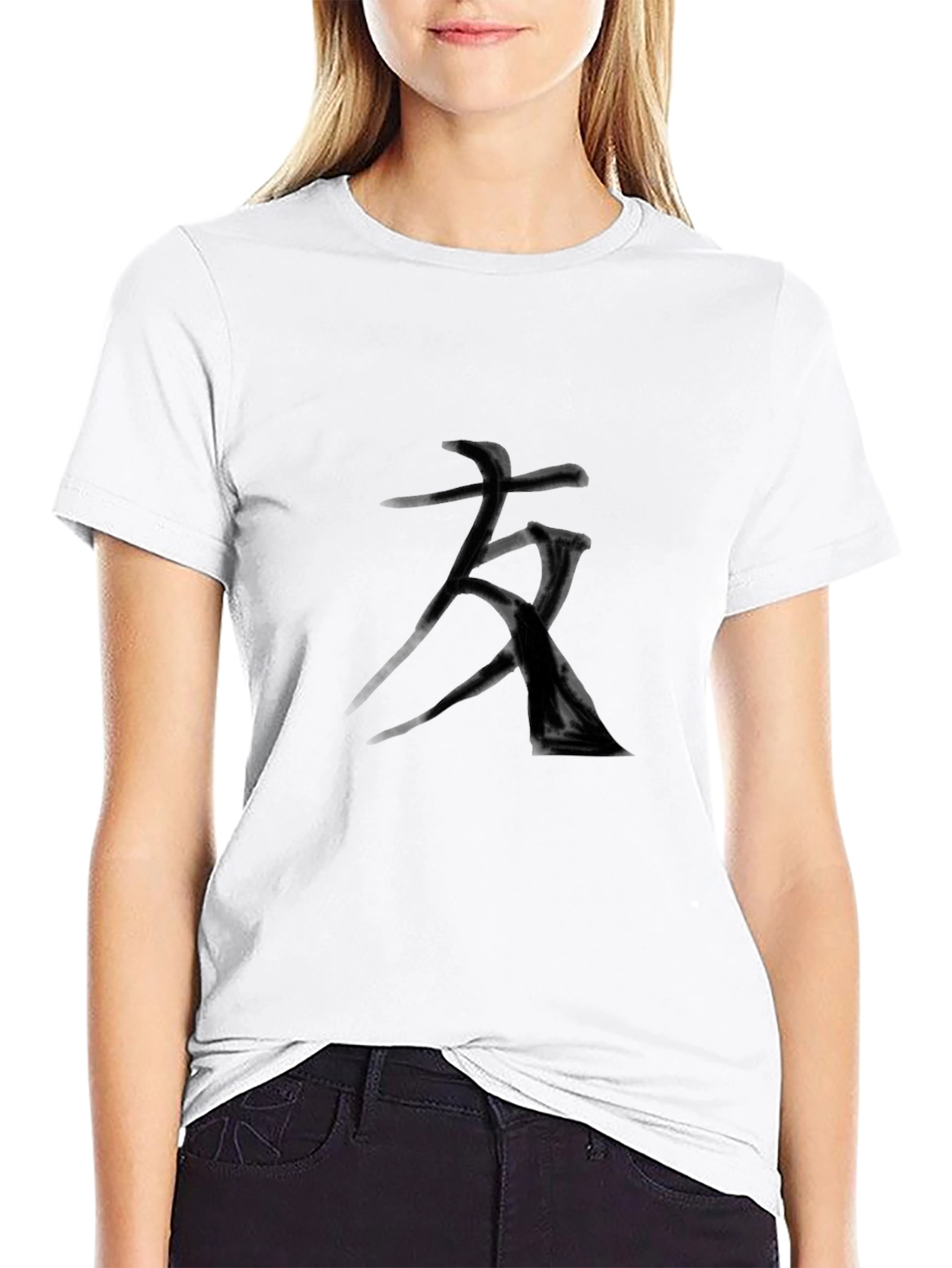 Black Black T-Shirt with Kanji Character view 9