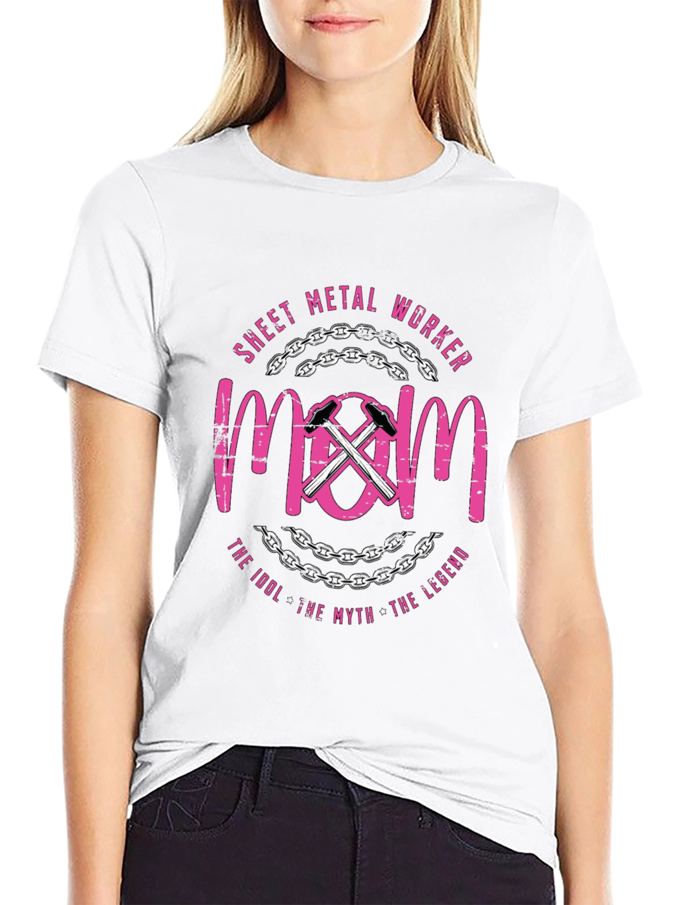 Black Sheet Metal Worker Mom T-Shirt - Pink Graphic Tee view 9