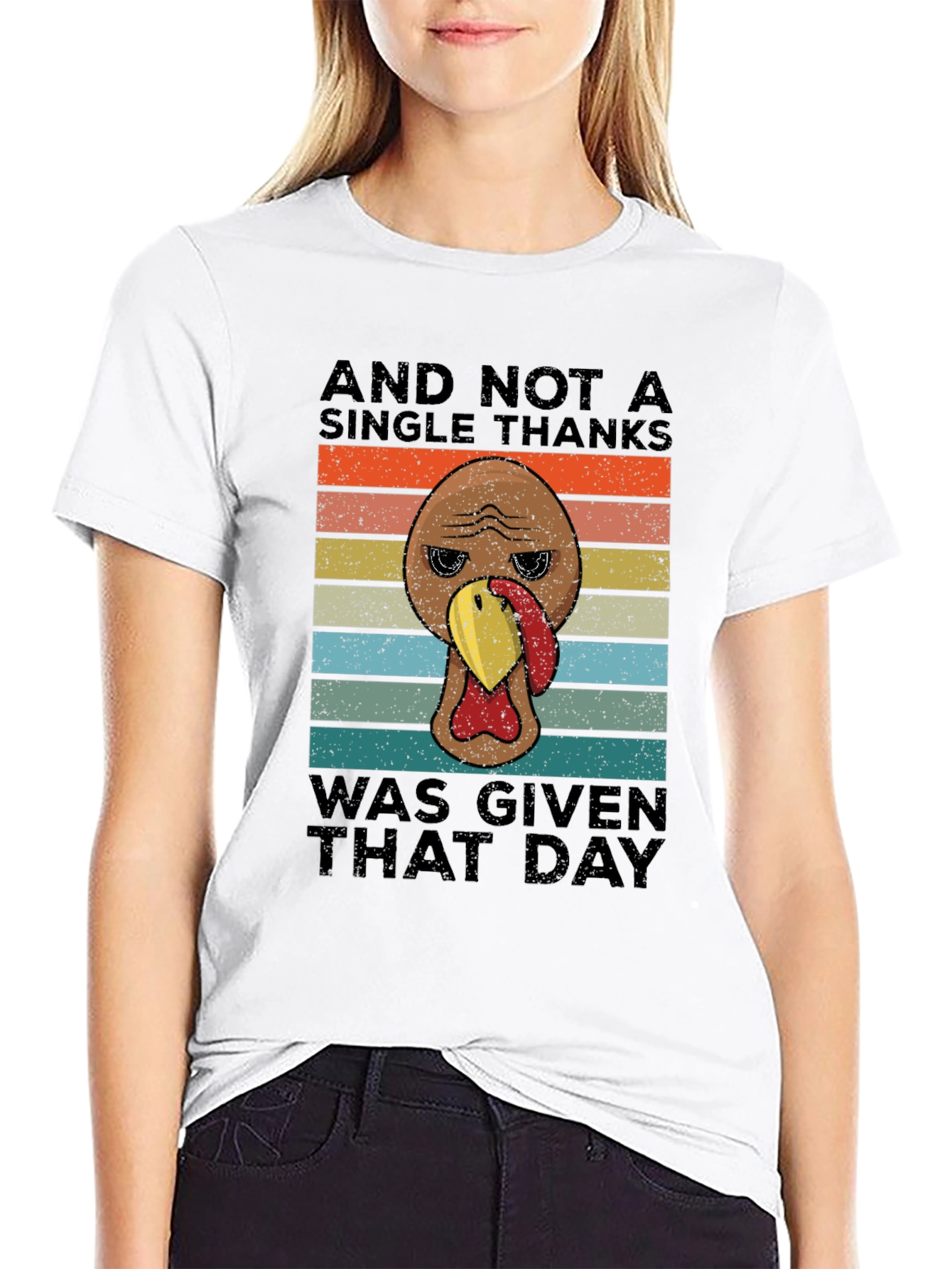 Black Funny Thanksgiving Turkey T-Shirt - No Thanks Given view 9