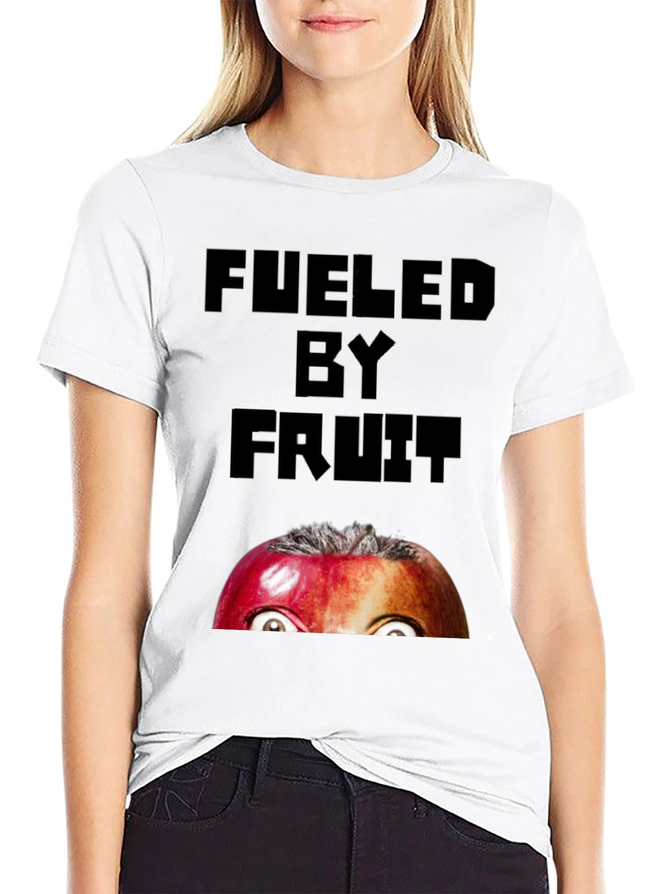 Black Fueled By Fruit Graphic T-Shirt - Funny Apple Eyes view 9