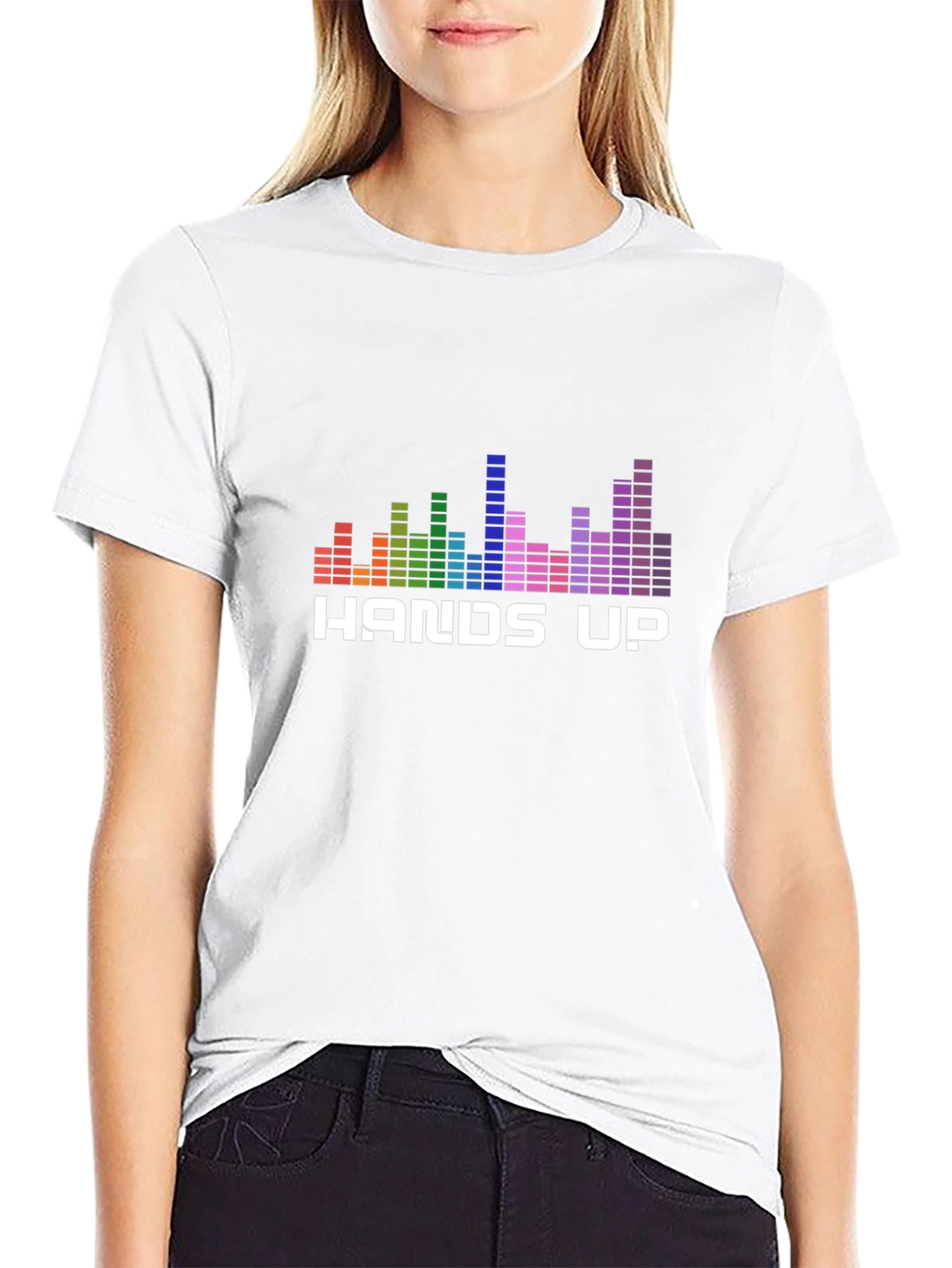 Black Hands Up Graphic T-Shirt - Music Equalizer Design view 9