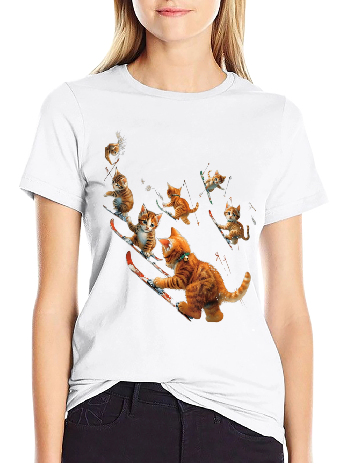 Black Skiing Cats Graphic Tee view 9