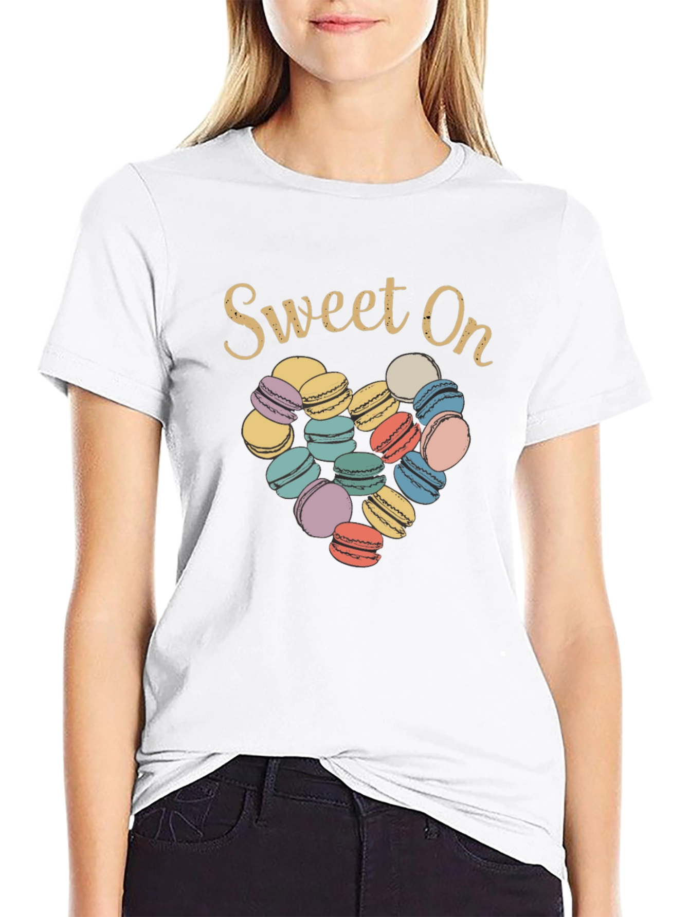 Black Sweet On Macarons T-Shirt - Cute Dessert Graphic Tee view 9
