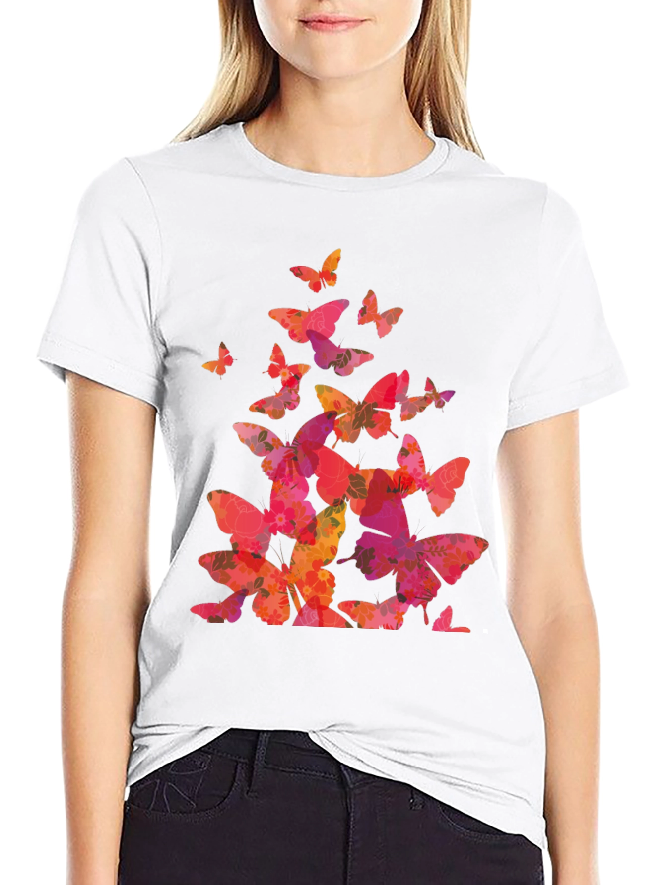 Black Butterfly Print Black T-Shirt view 9