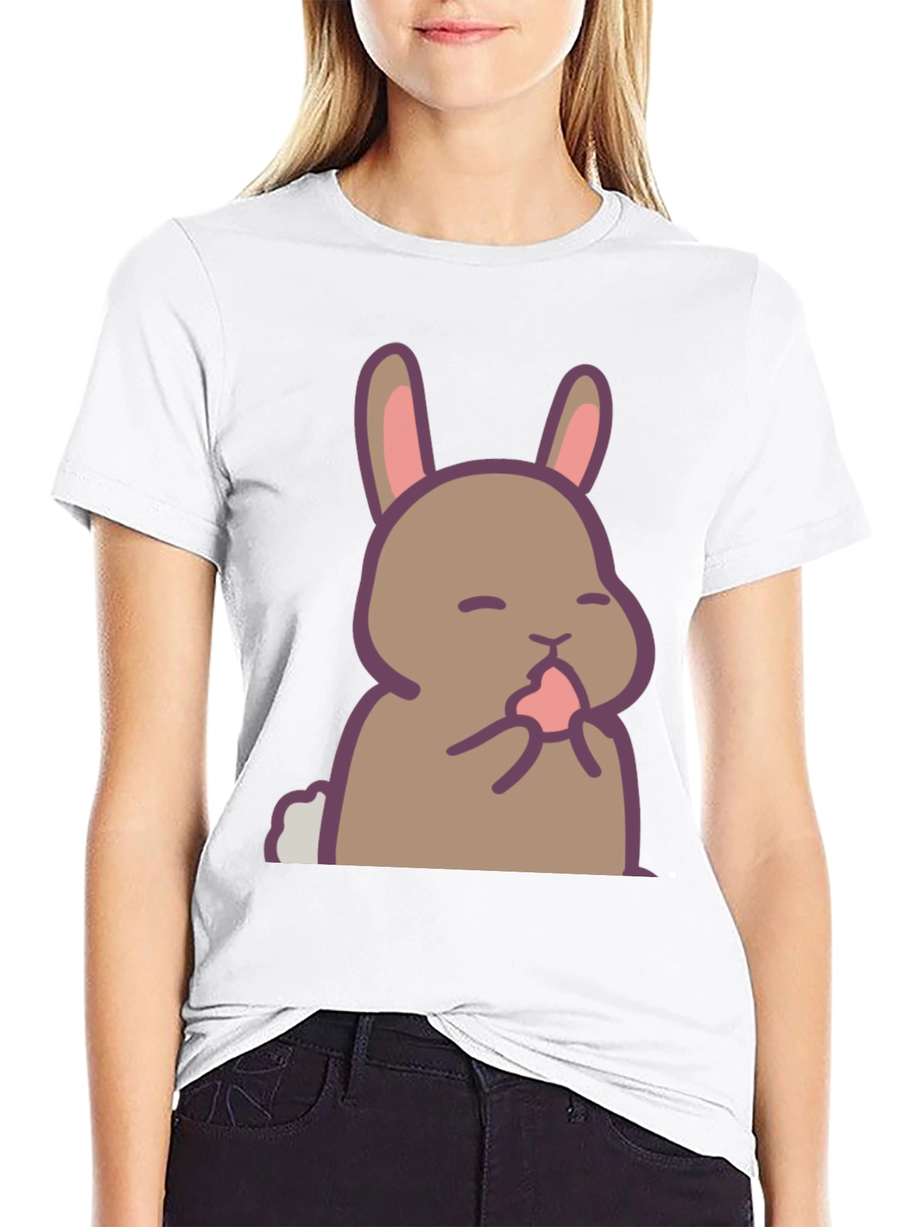 Black Cute Rabbit Graphic Black T-Shirt view 9