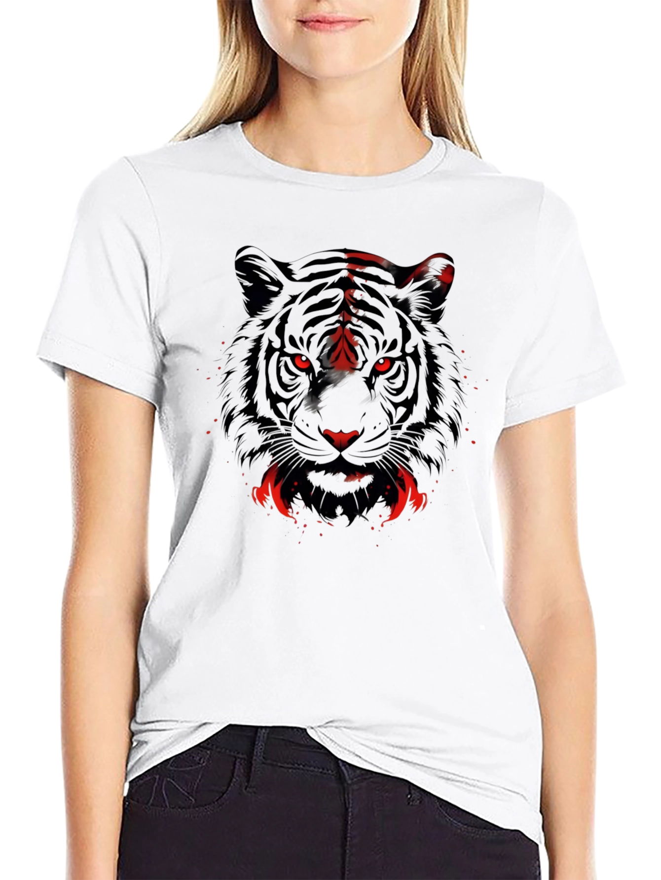Black Men's Black Tiger Graphic Tee - Red Eyes view 9