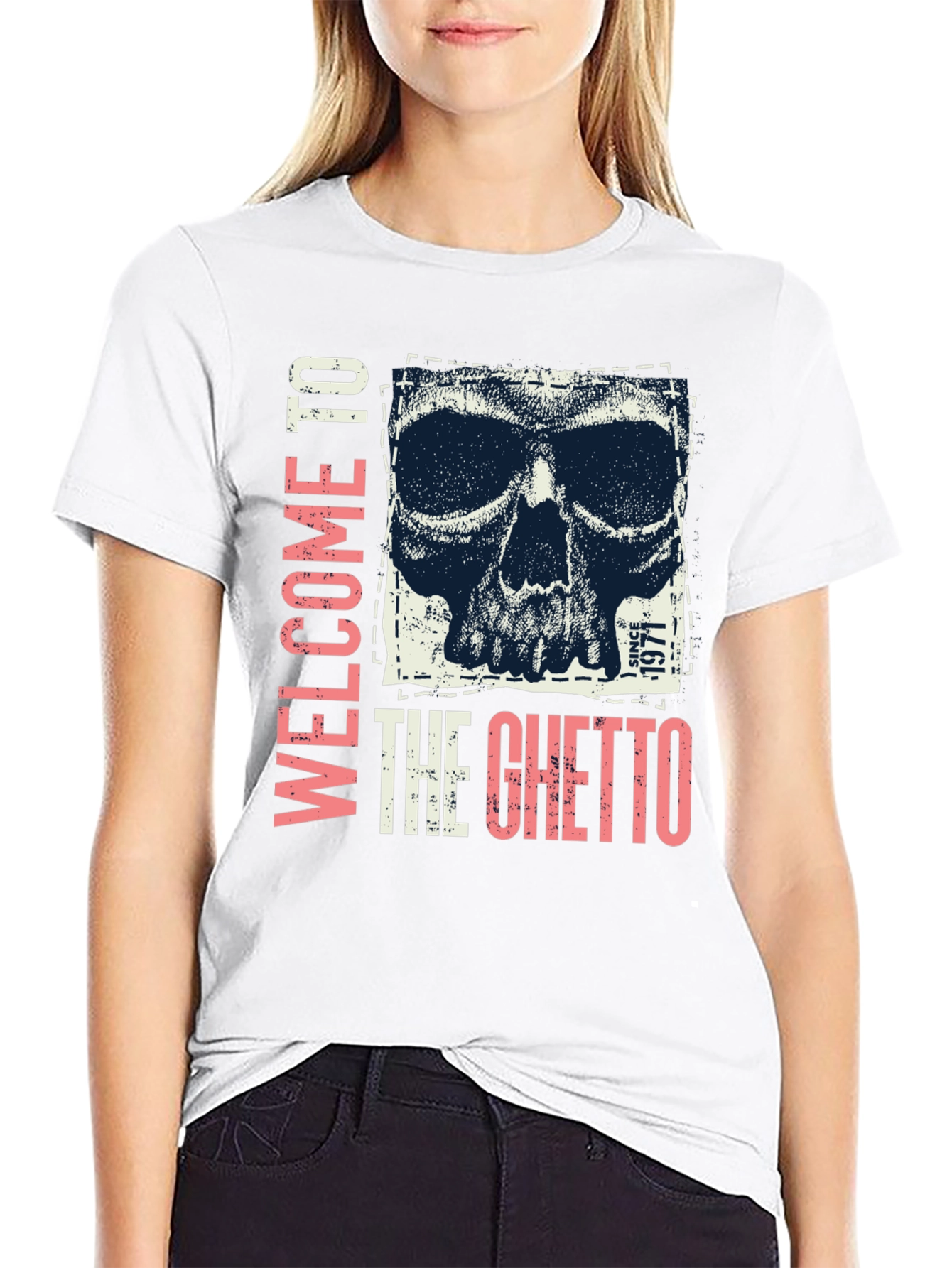 Black Welcome To The Ghetto Skull Graphic Tee view 9