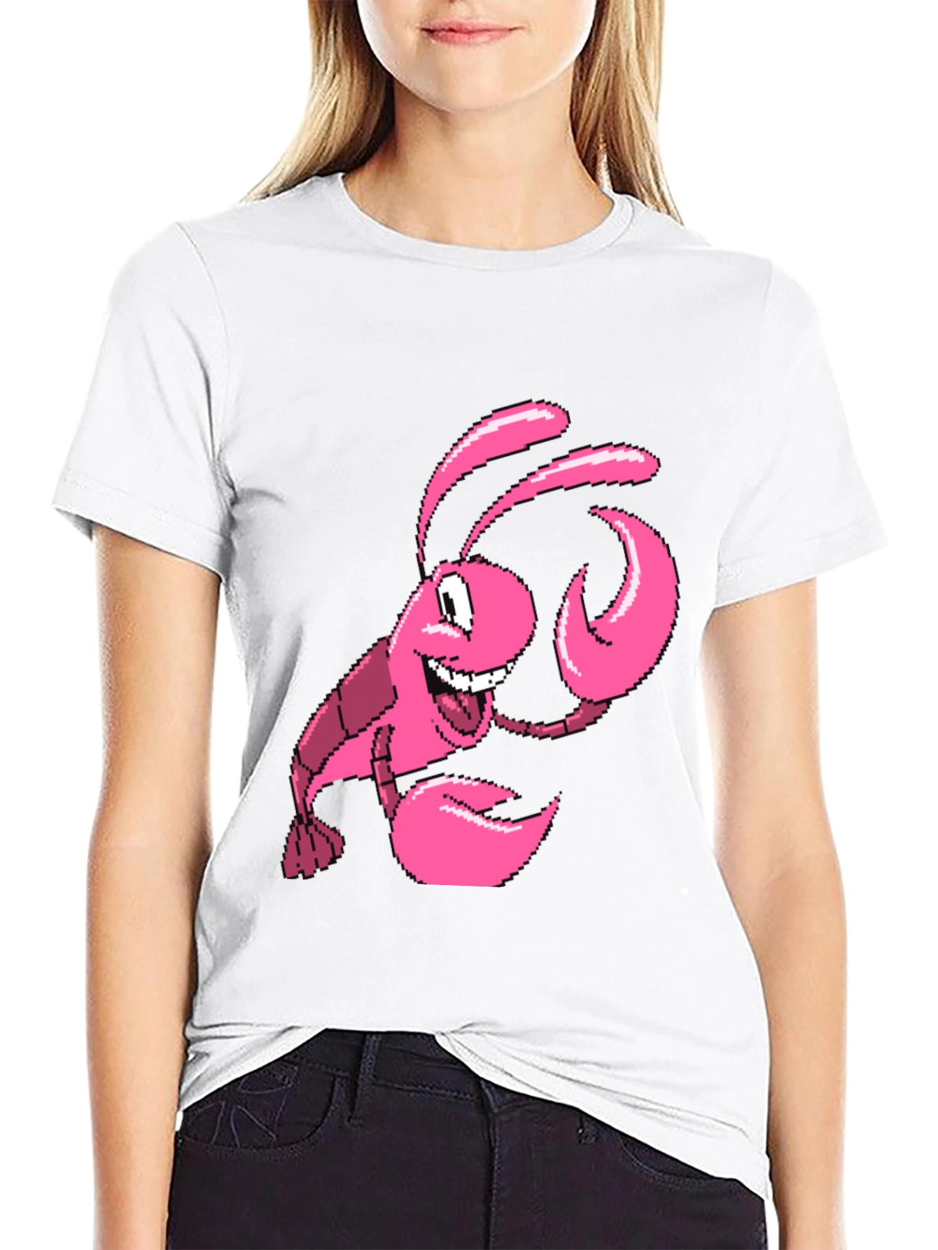 Black Pink Lobster Graphic Tee - Quirky Novelty T-Shirt view 9