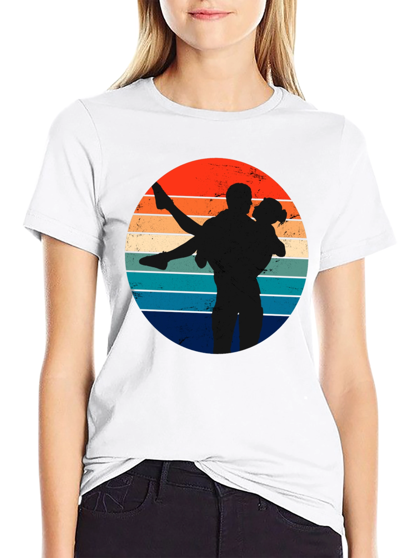 Black Retro Sunset Silhouette Couple T-Shirt view 9