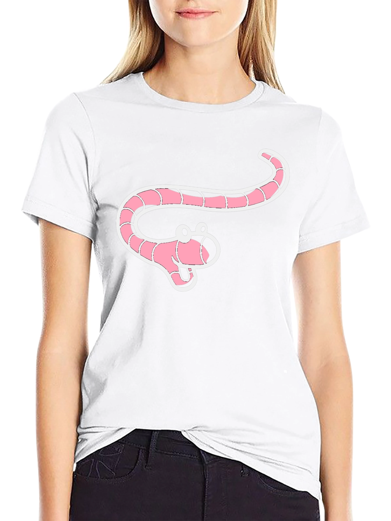 Black Cartoon Worm Graphic Black T-Shirt view 9
