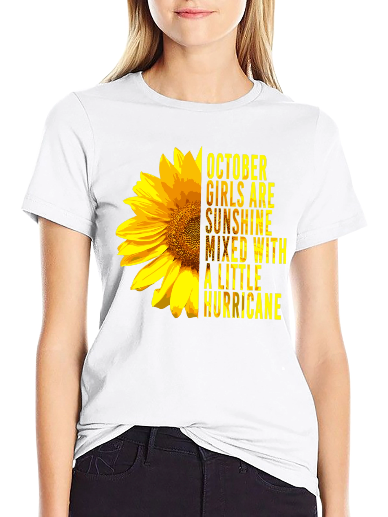 Black October Girl Sunflower Graphic Tee - Black view 9