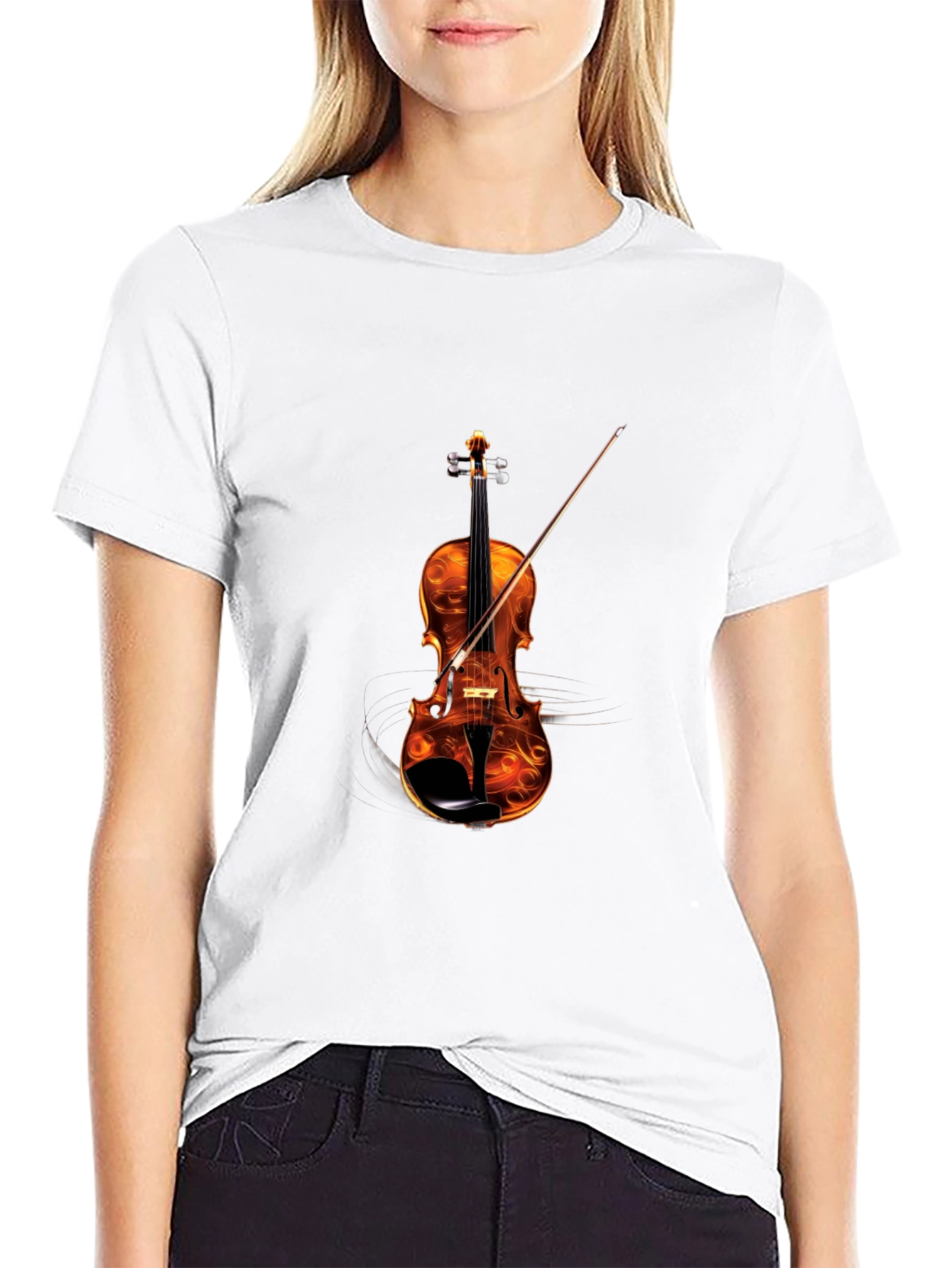 Black Fiery Violin Graphic Tee - Musician's Statement Shirt view 9