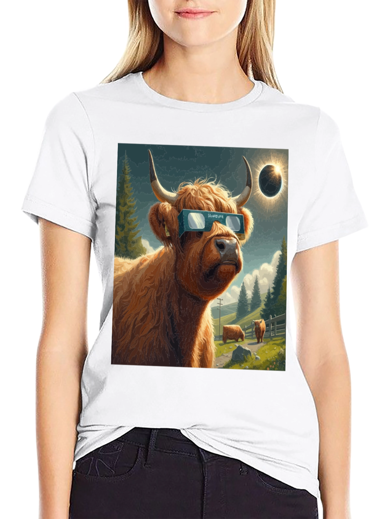 Black Solar Eclipse Cow Graphic Tee - Black view 9