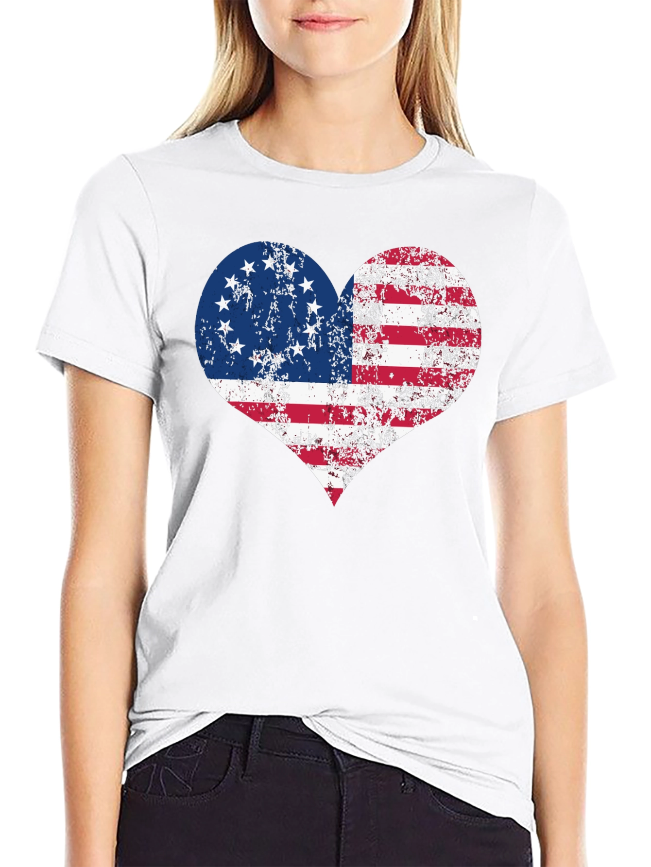 Black Patriotic Heart T-Shirt - USA Flag Design view 9