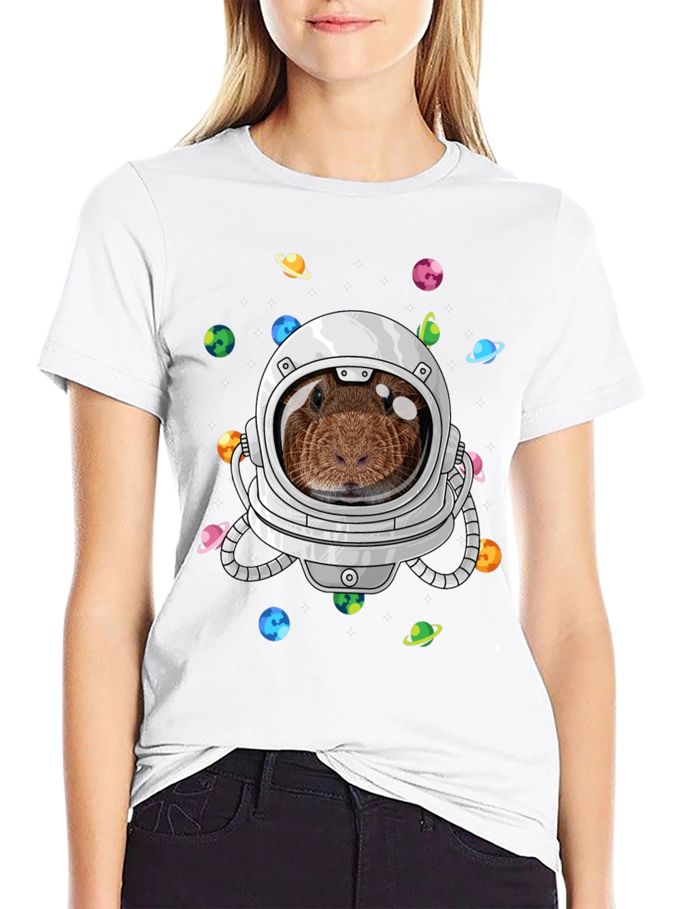 Black Guinea Pig Astronaut T-Shirt Funny Space Tee view 9