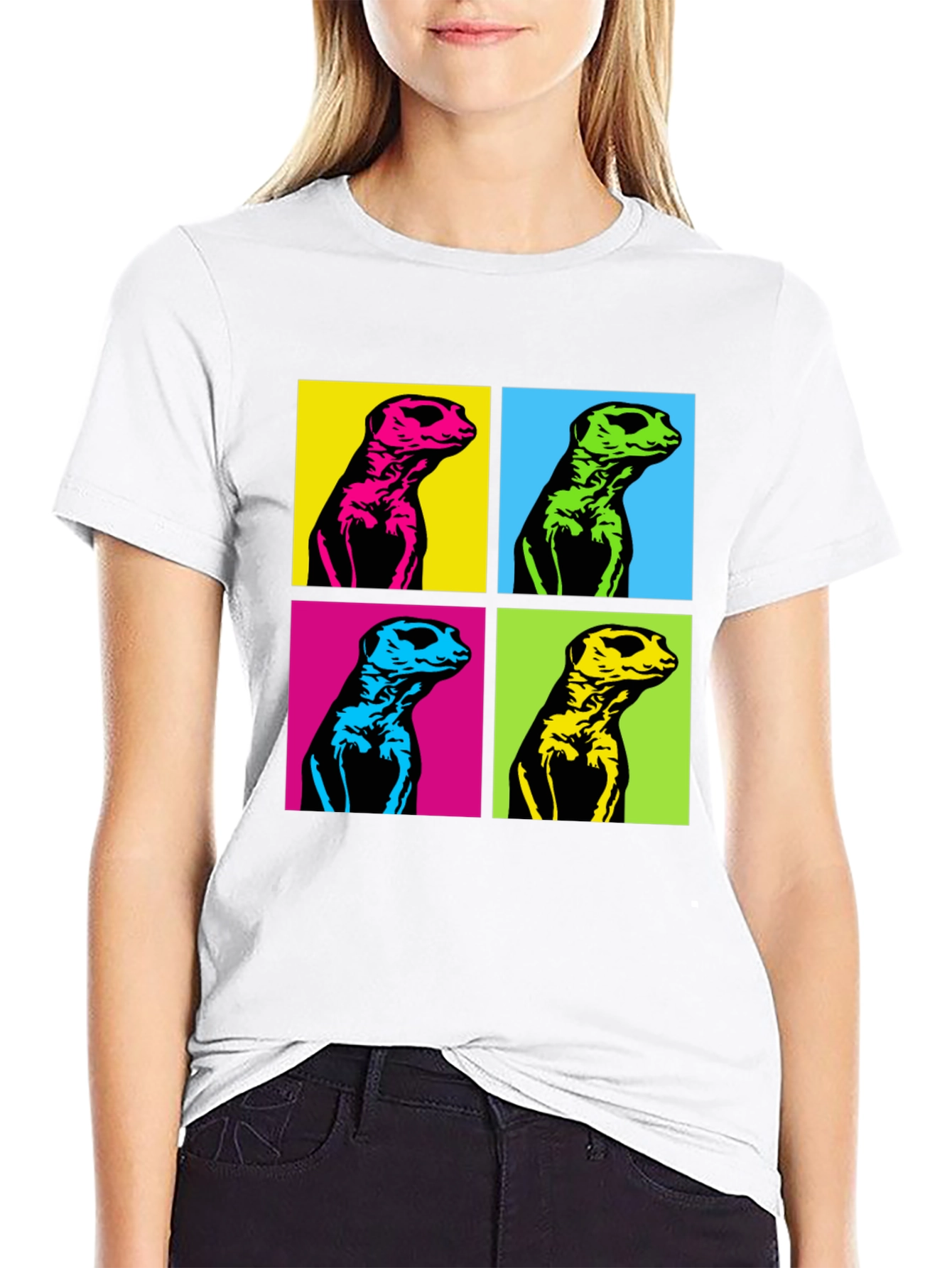 Black Pop Art Meerkat Graphic Tee - Unique Animal T-Shirt view 9